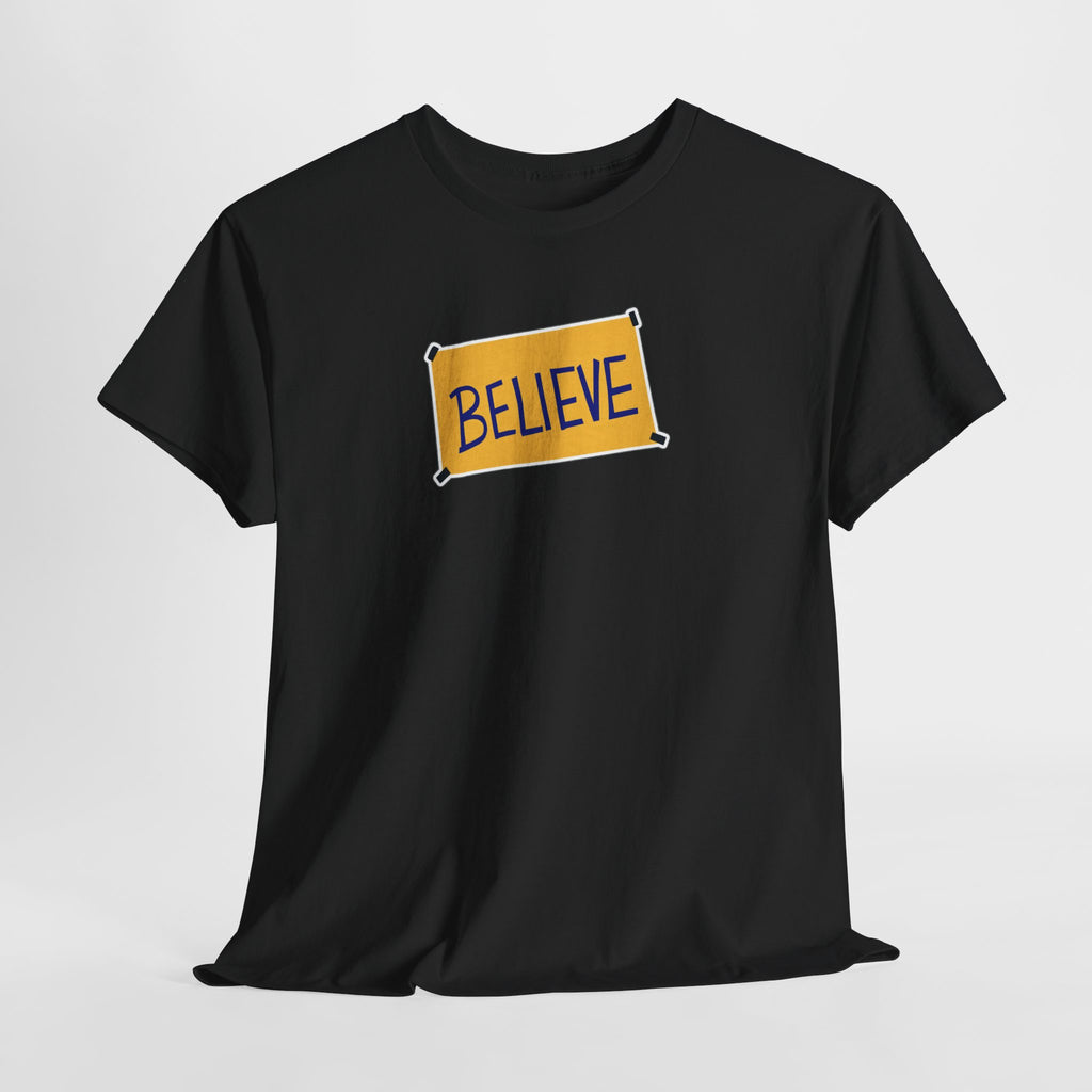 Ted Lasso Inspired Believe Graphic Tee — Inspirational Yellow Patch T-Shirt