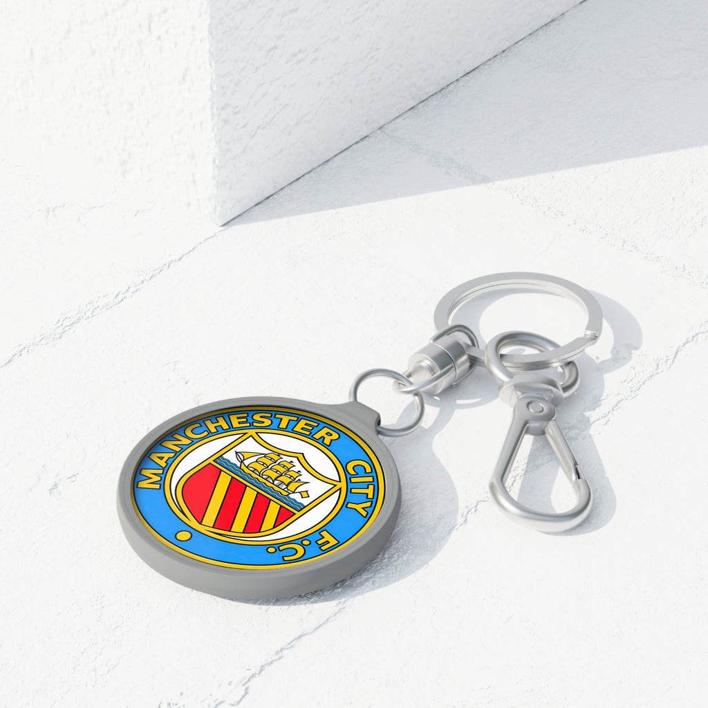 Manchester City FC Retro Round Crest Keyring Tag — Football Club Keychain Accessory