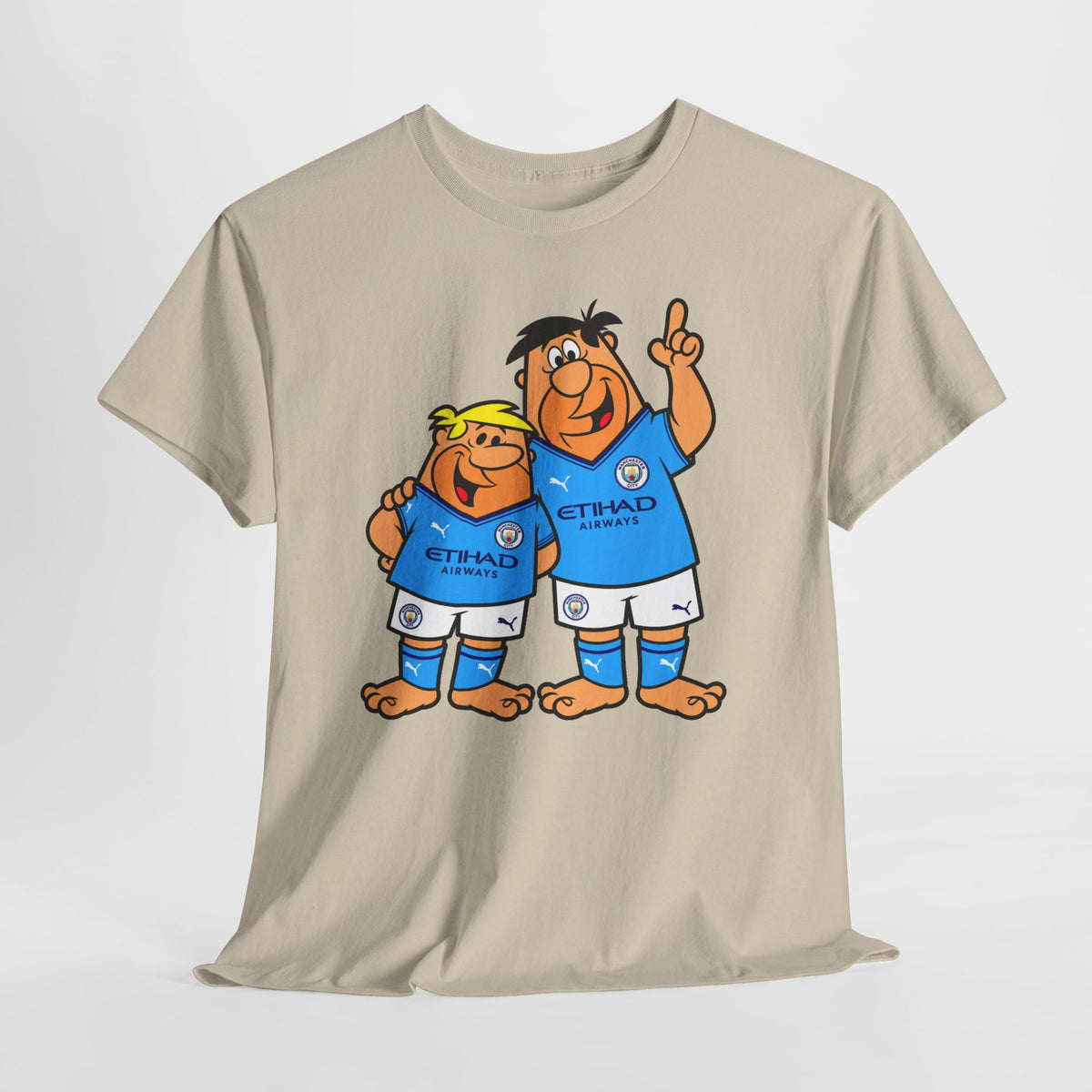 Manchester City The Flintstones Etihad Airways Cartoon Cotton T-Shirt