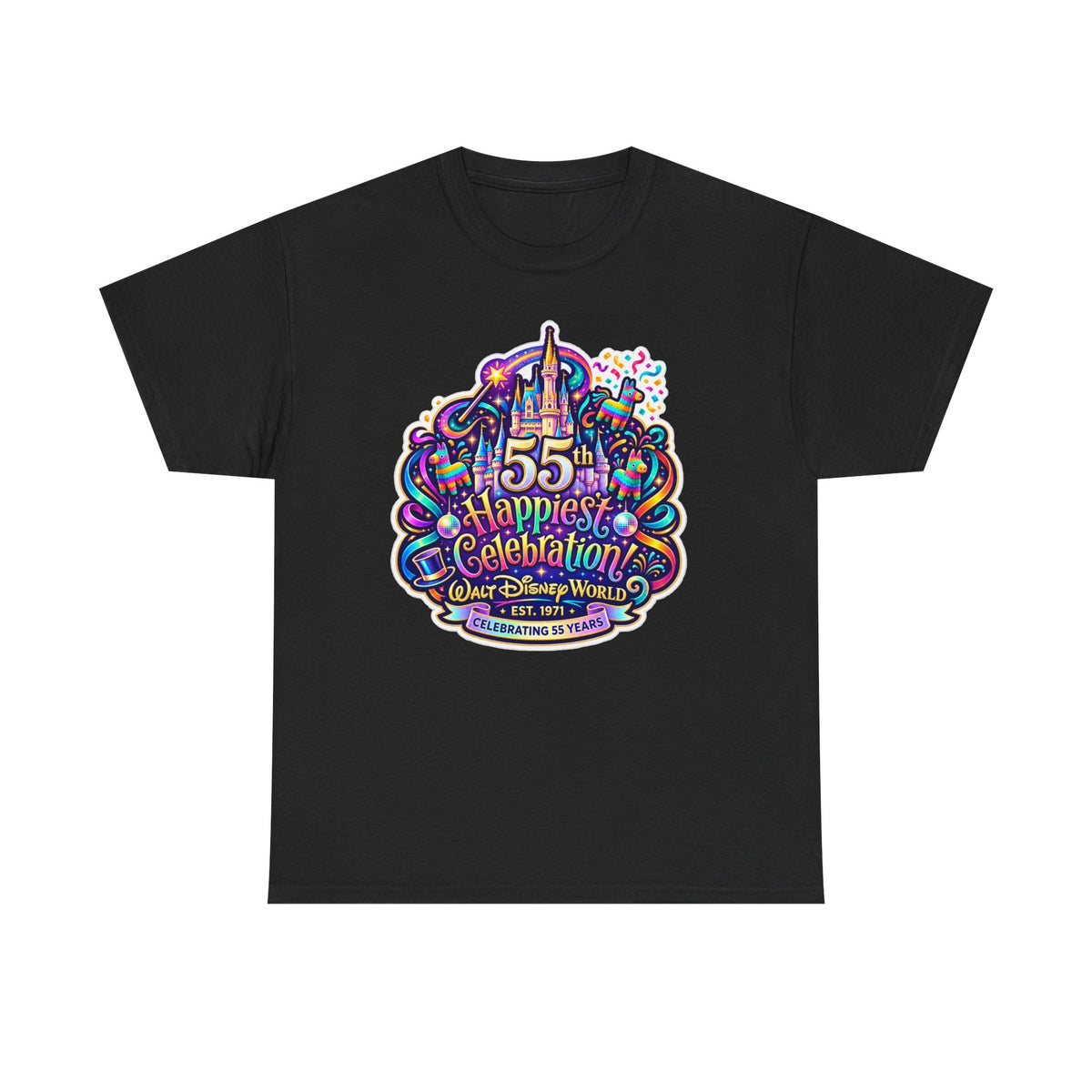 T-Shirt — "55th Happiest Celebration" Colorful Anniversary Castle Graphic Tee