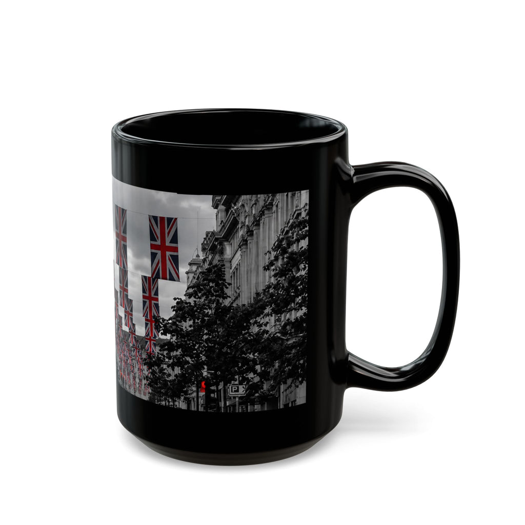 London Street Union Jack Street Scene Black Mug (11oz, 15oz) — London Flags Coffee Cup