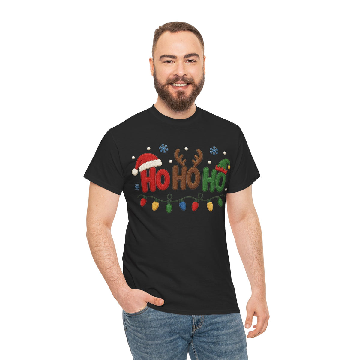 Christmas Ho Ho Ho Tee — Festive Santa, Reindeer & Lights Holiday T-Shirt
