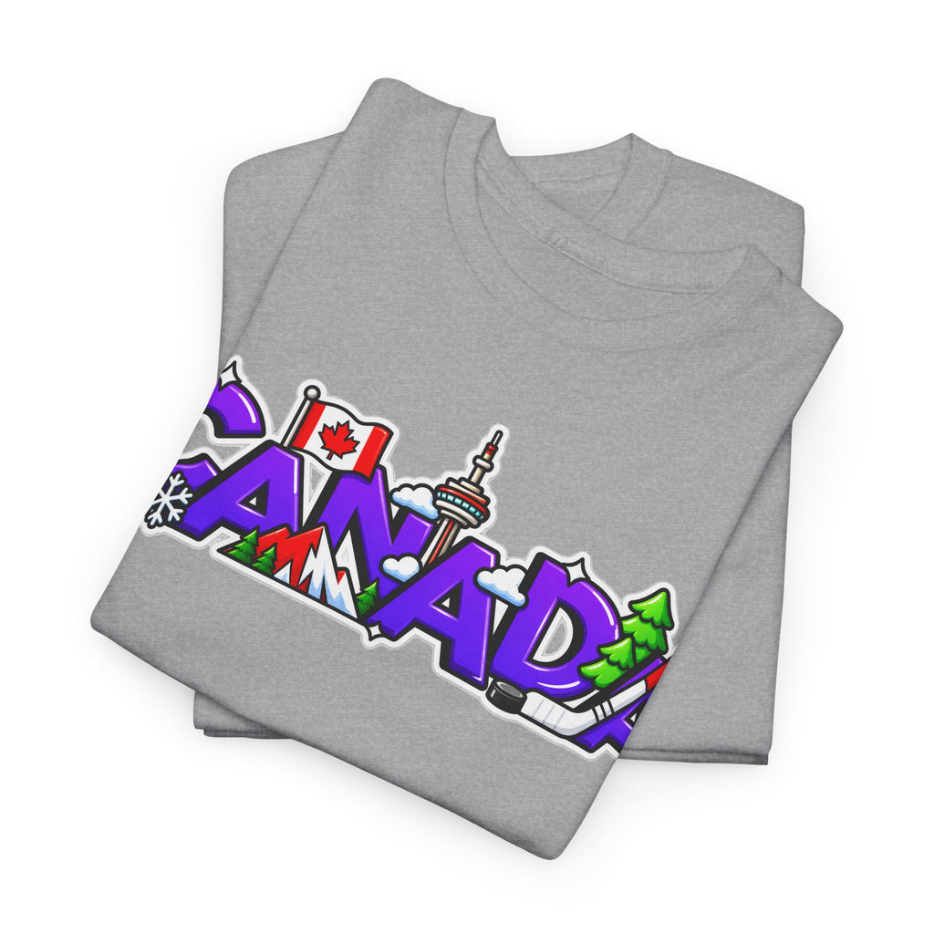 Canada Cartoon Graphic Tee — Canadian Landmark & Flag Travel T‑Shirt