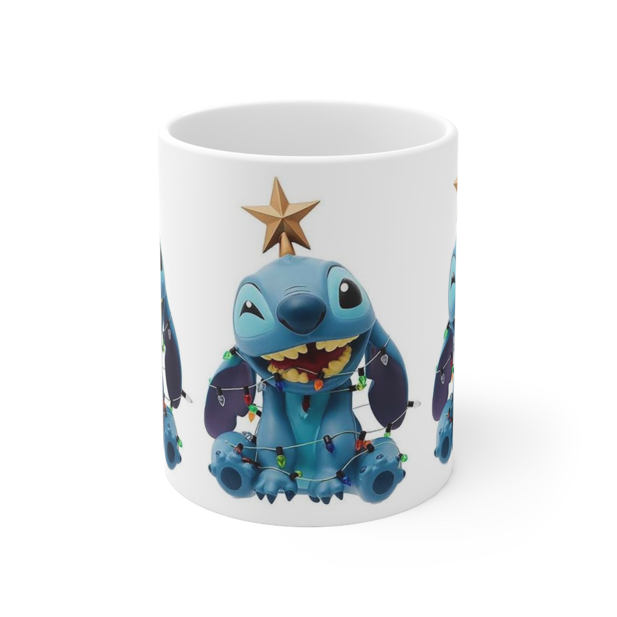 Stitch Holiday Mug — Cute Stitch with Tree Topper Christmas Coffee Cup (11oz & 15oz)