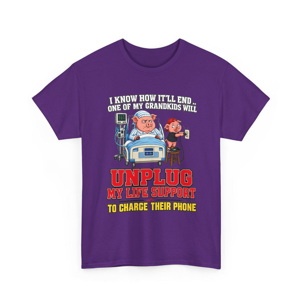 Funny Grandpa T-Shirt - "Unplug My Life Support to Charge Their Phone" Grandpa Humor Tee