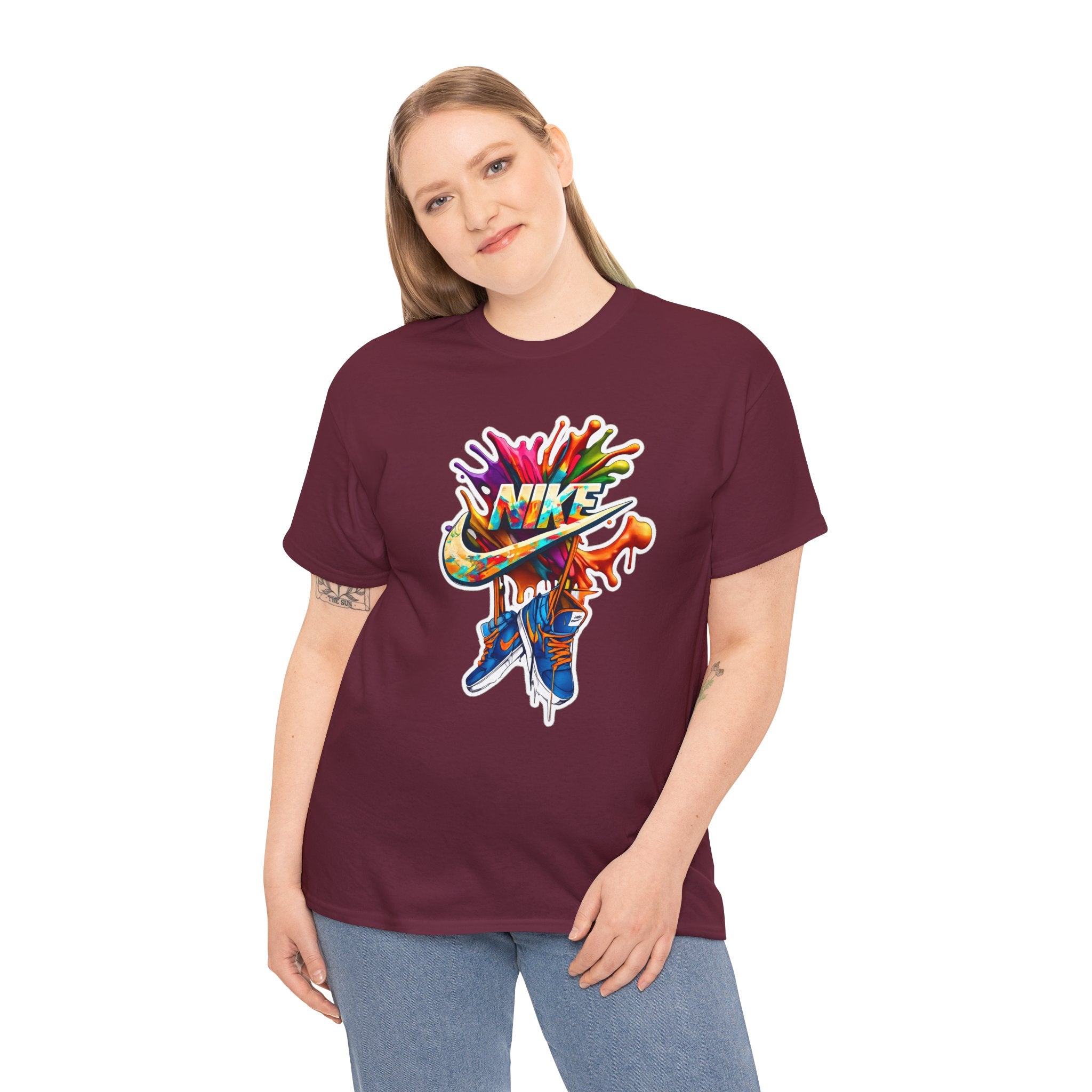Nike Inspired Splash Graphic Tee — Colorful Sneaker Streetwear T-Shirt