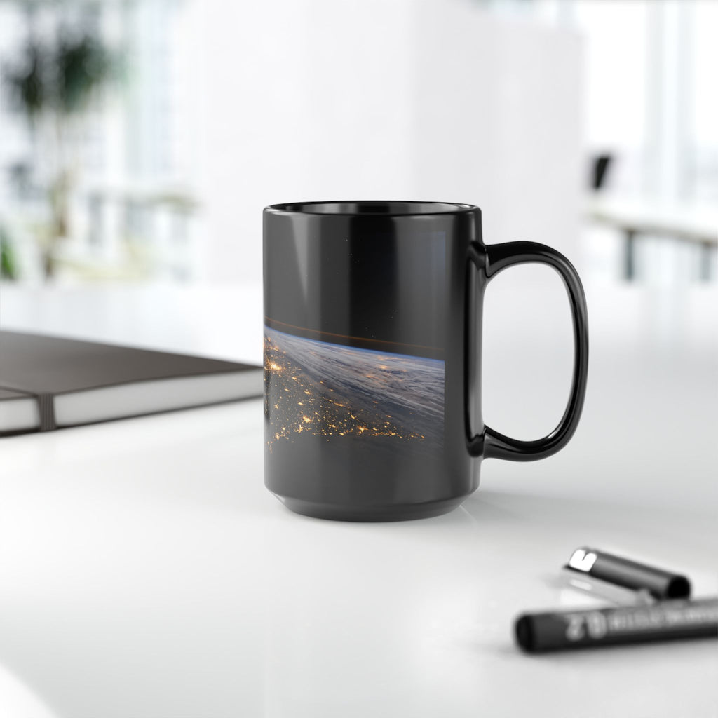 Earth at Night Black Coffee Mug – Satellite City Lights 11oz/15oz