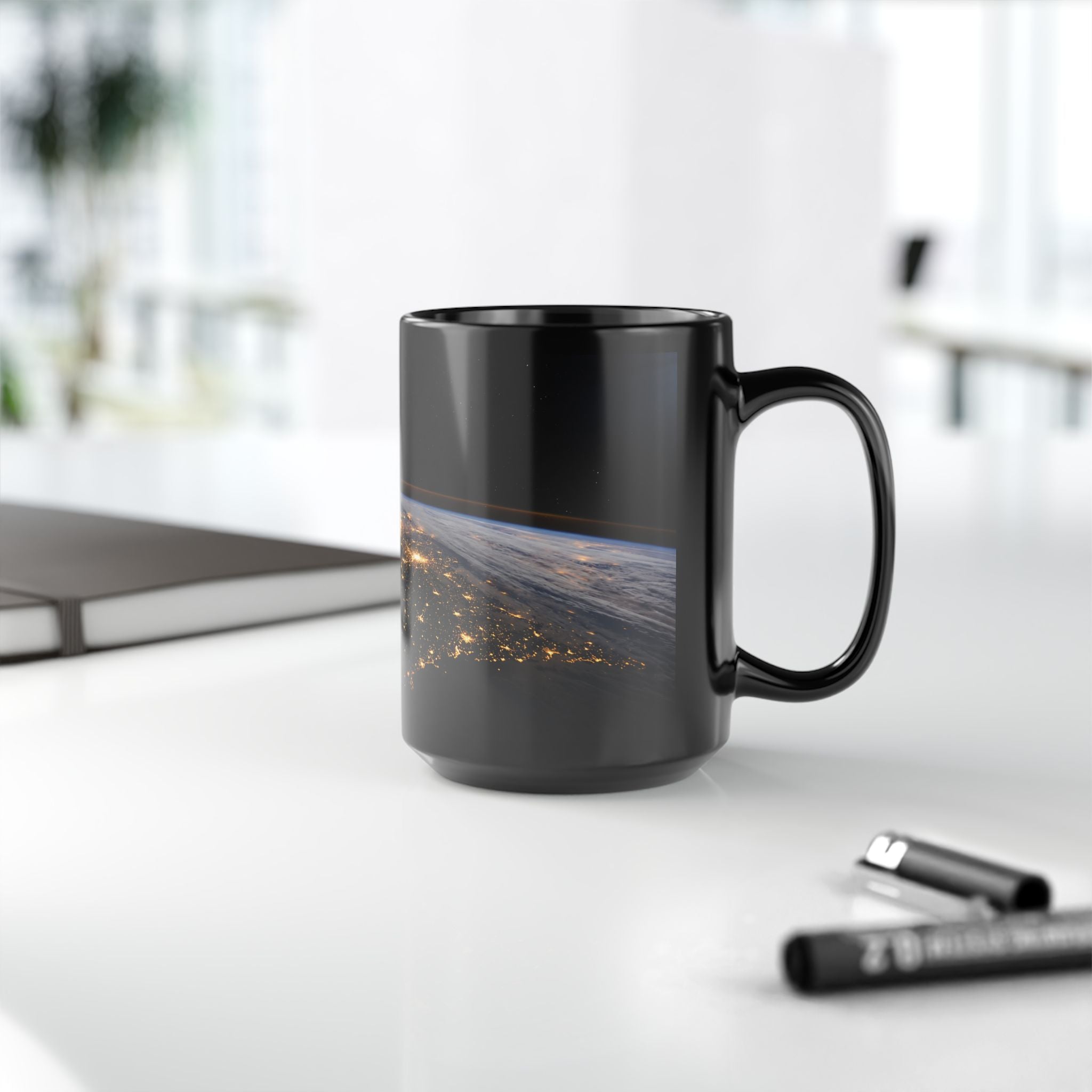 Earth at Night Black Coffee Mug – Satellite City Lights 11oz/15oz