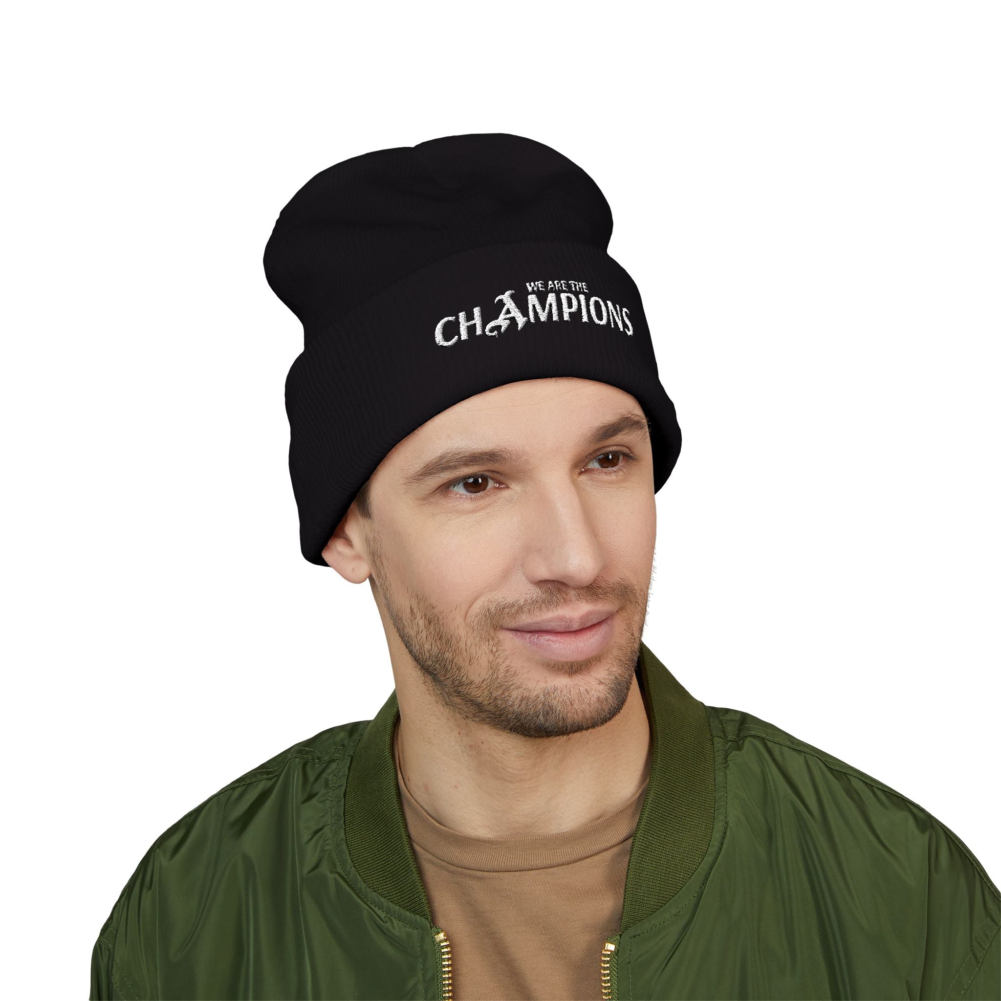 Arsenal Champions Embroidered Cuffed Beanie — 'We Are The Champions' Winter Knit Hat