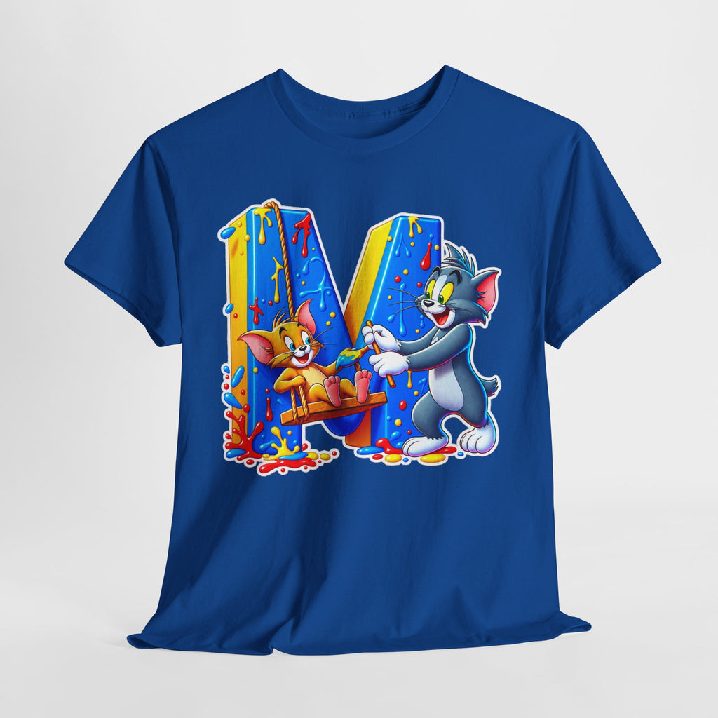 Tom & Jerry Letter M Cotton T-Shirt — Retro Cartoon Graphic Tee