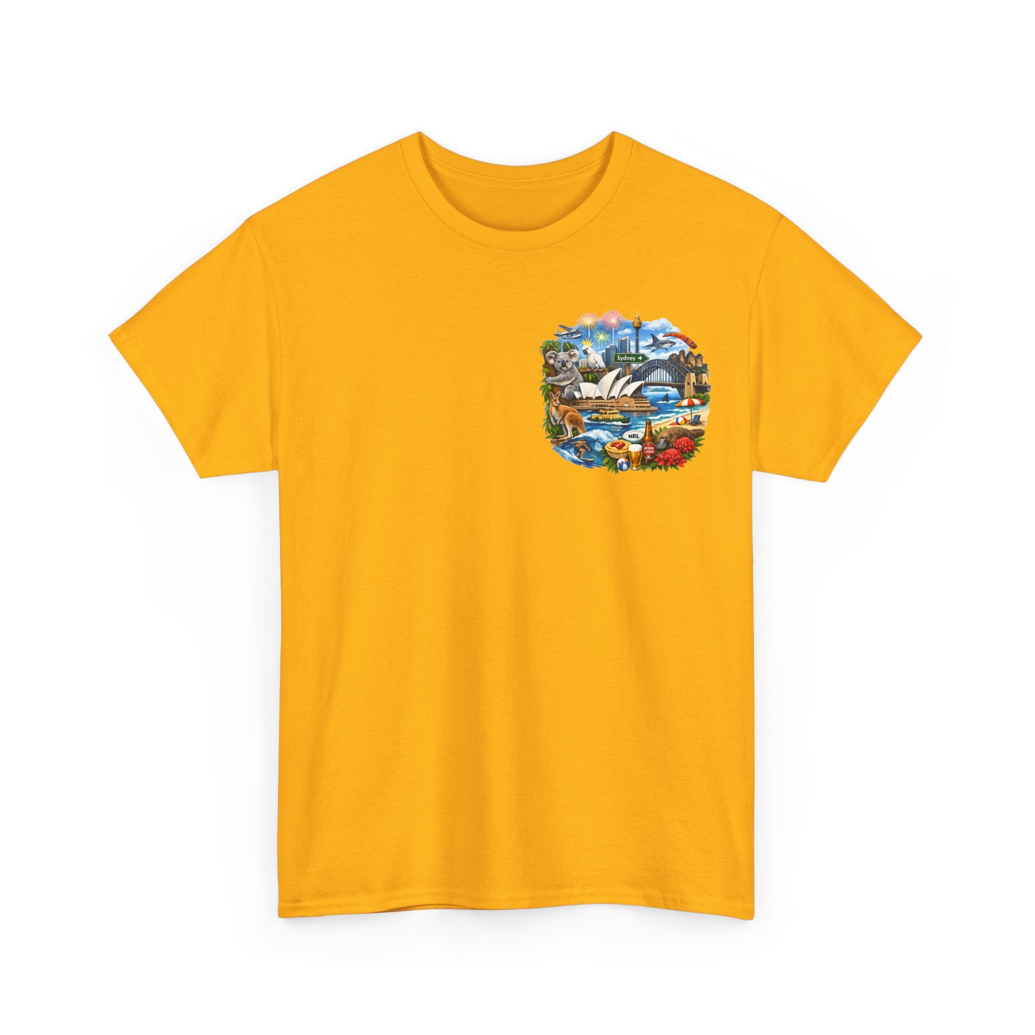 T-Shirt — Sydney Landmark Collage Tee (Opera House, Harbour Bridge, Koala & Beach Scene)