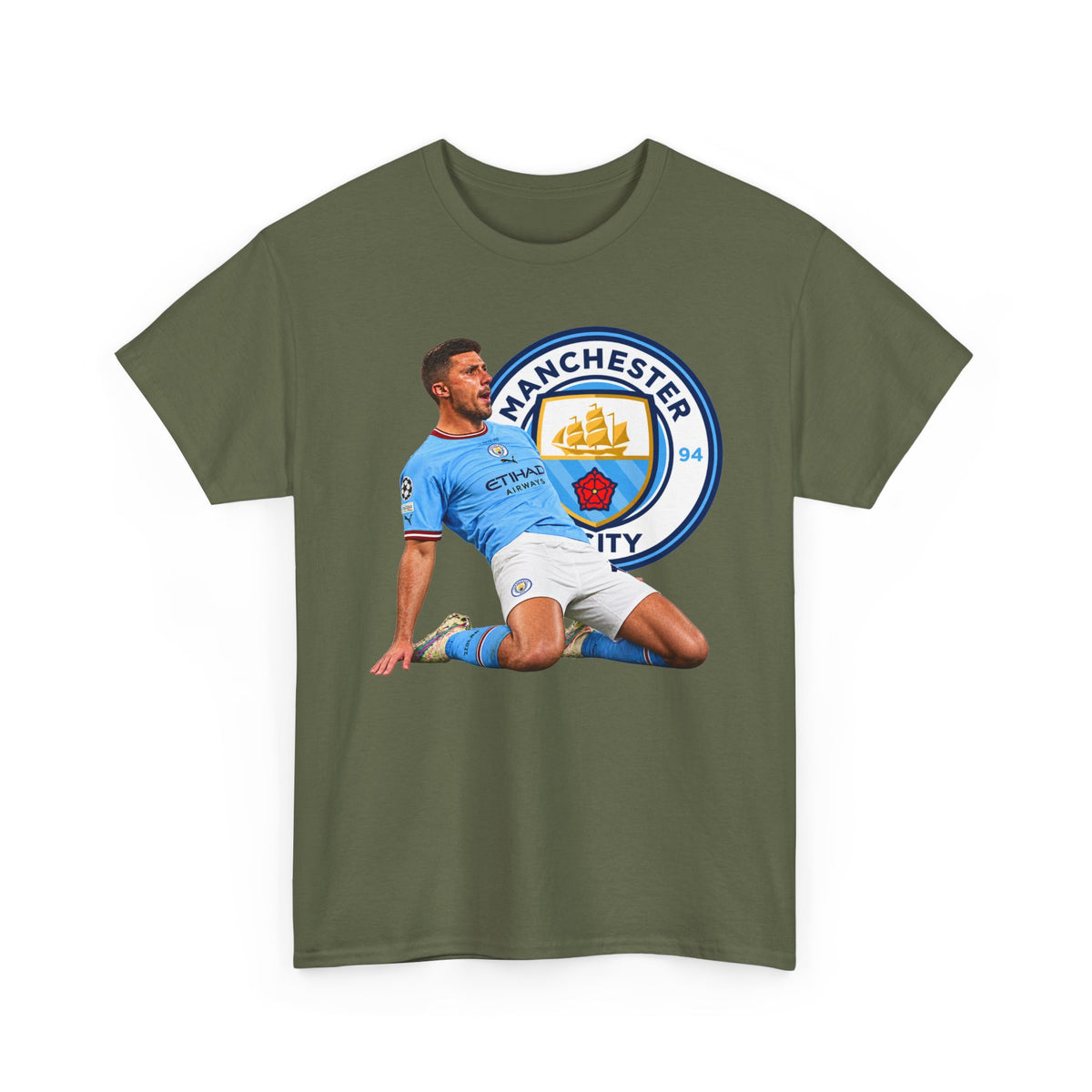 Rodri Manchester City Legend Cotton T-Shirt – Celebratory Slide Graphic Tee
