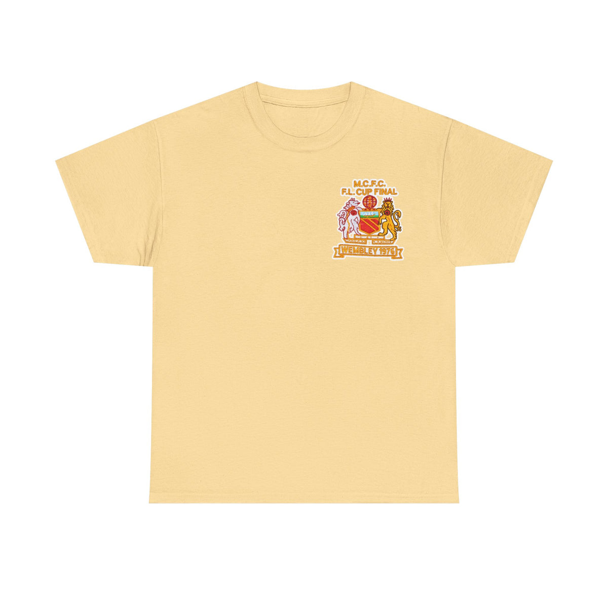 Manchester City 1976 League Cup Final Crest Cotton T‑Shirt — Vintage Football Fan Tee