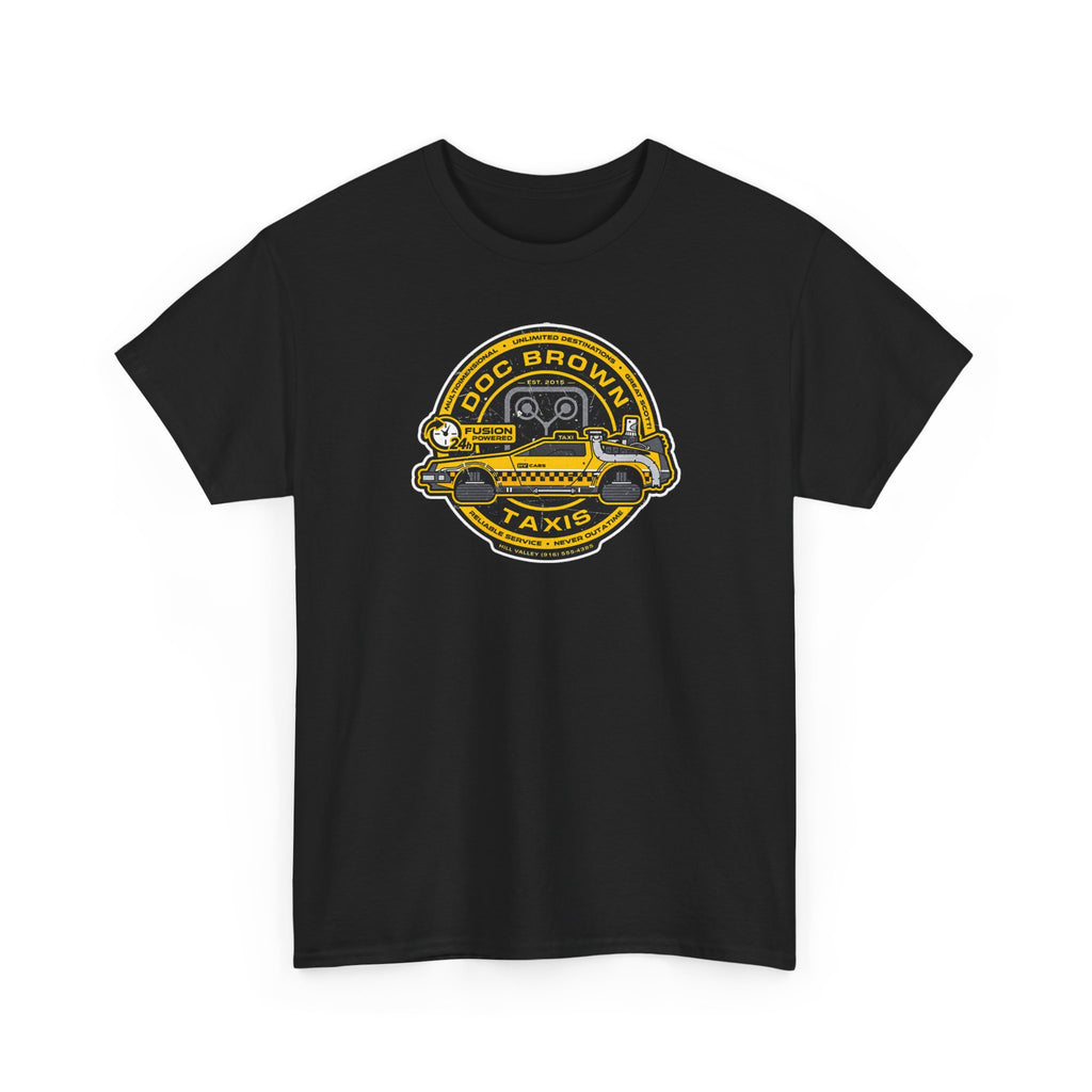Vintage Taxi Badge T-Shirt — 'Doc Brown Taxis' Retro Cab Logo Tee
