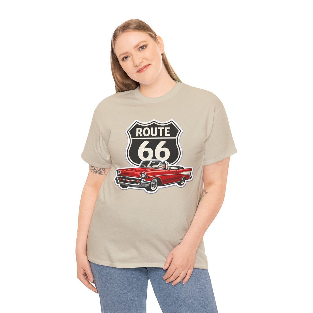 Route 66 Classic Car T‑Shirt — Retro Red Convertible Road Trip Tee