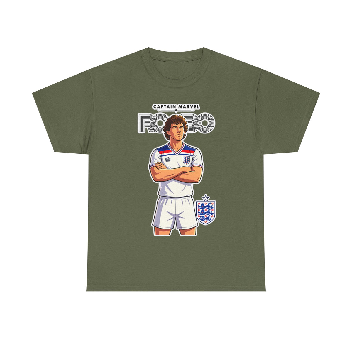 Bryan Robson Retro England Football Cotton T-Shirt / Tee — "Captain Marvel" Soccer Player Graphic