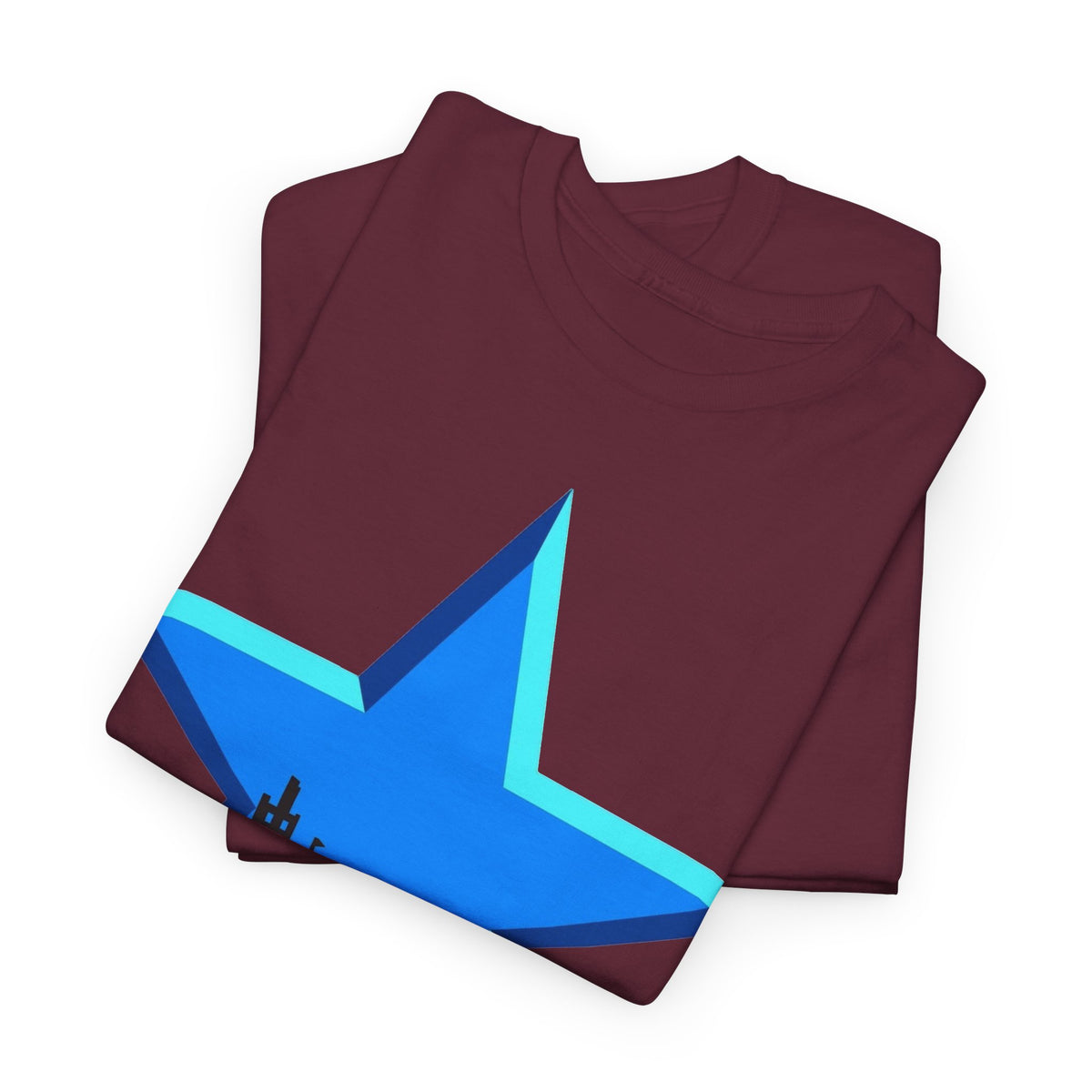 Newcastle City Skyline Star Retro Cotton T-Shirt — Blue Star with Urban Skyline Graphic