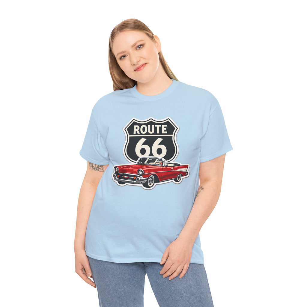 Route 66 Classic Car T‑Shirt — Retro Red Convertible Road Trip Tee