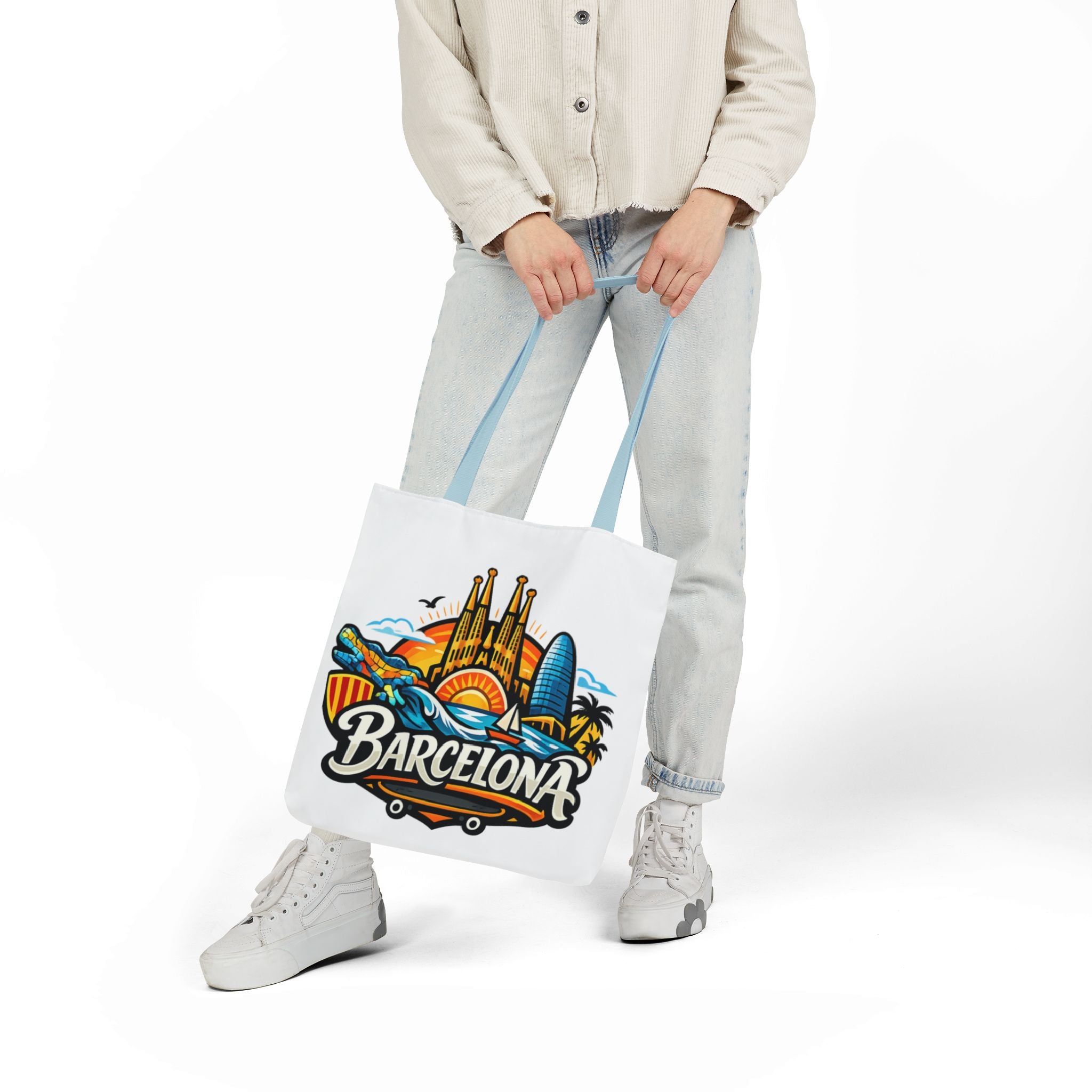 Barcelona Skyline Canvas Tote Bag — Colorful Travel Souvenir Tote