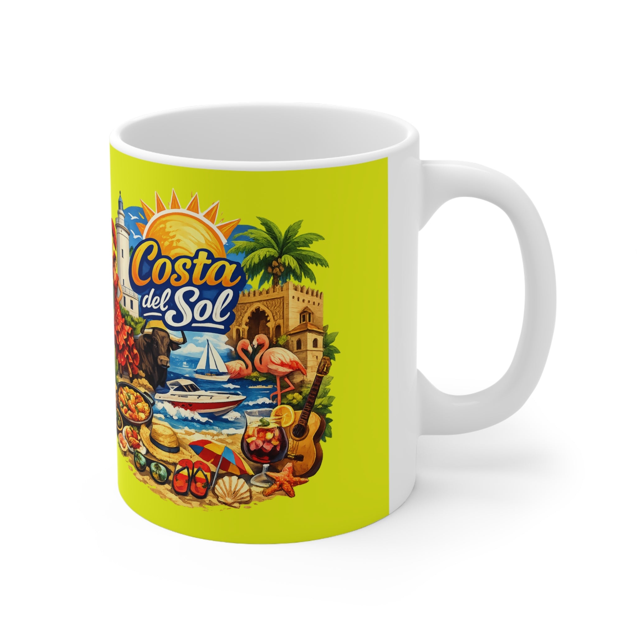 Costa del Sol Ceramic Coffee Mug — Spanish Beach Travel Souvenir, 11oz & 15oz