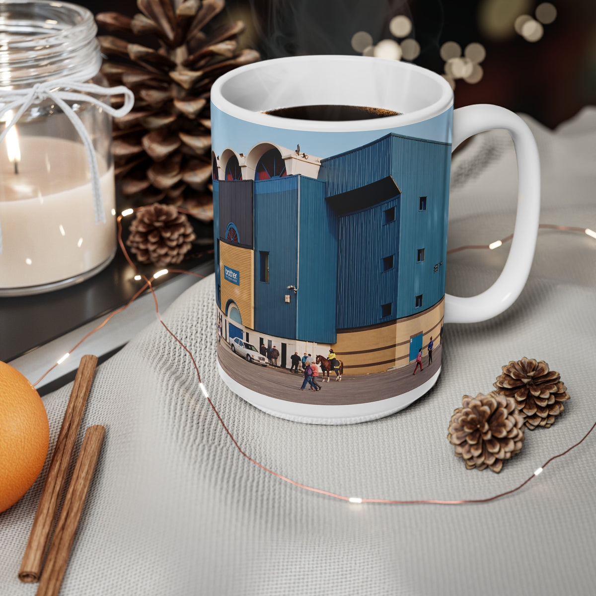 Manchester City Maine Road Main Stand Ceramic Coffee Mug — Vintage Blue Arena Photo (11oz & 15oz)