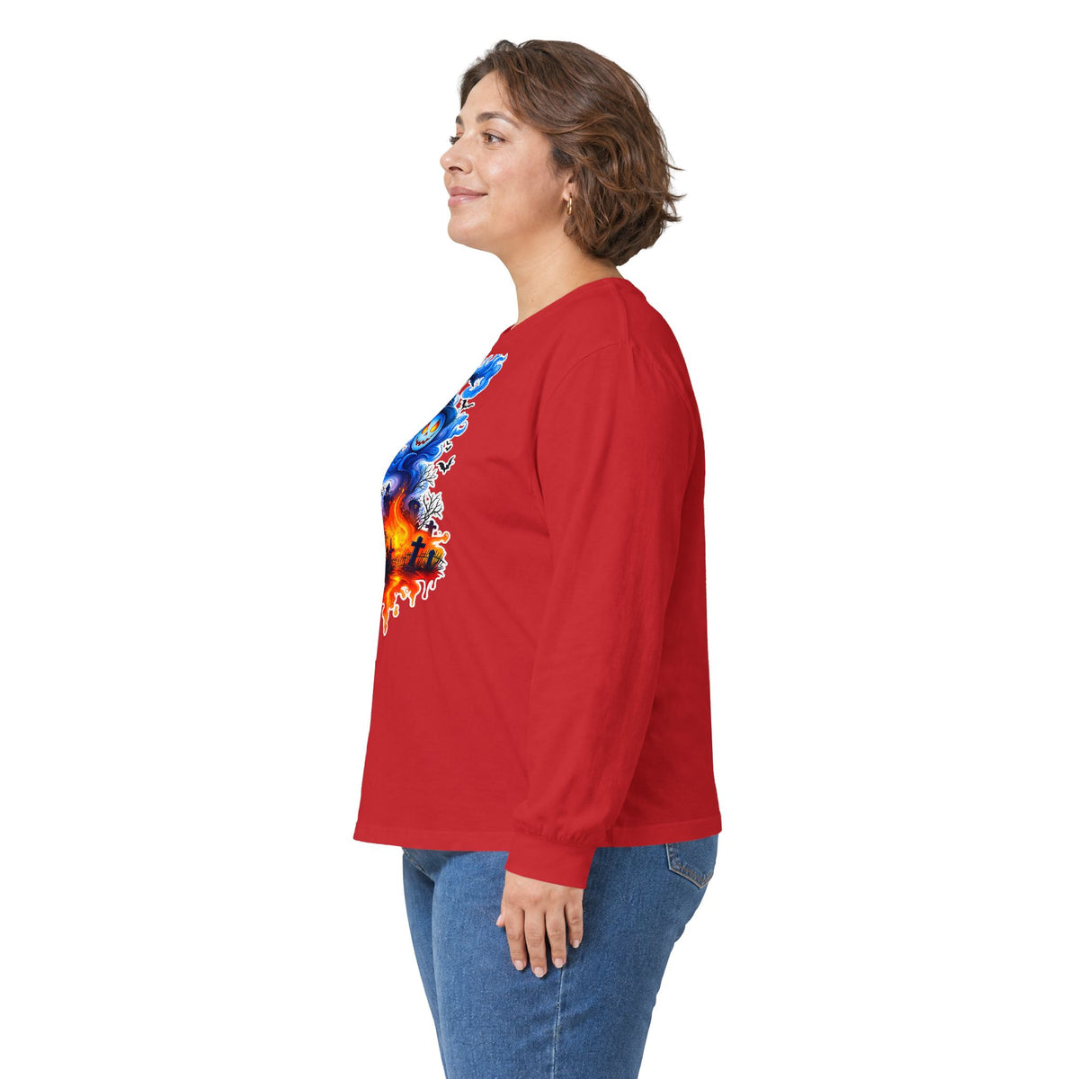 Ghost Flame Long Sleeve Tee — Spooky Blue Spirit Graphic