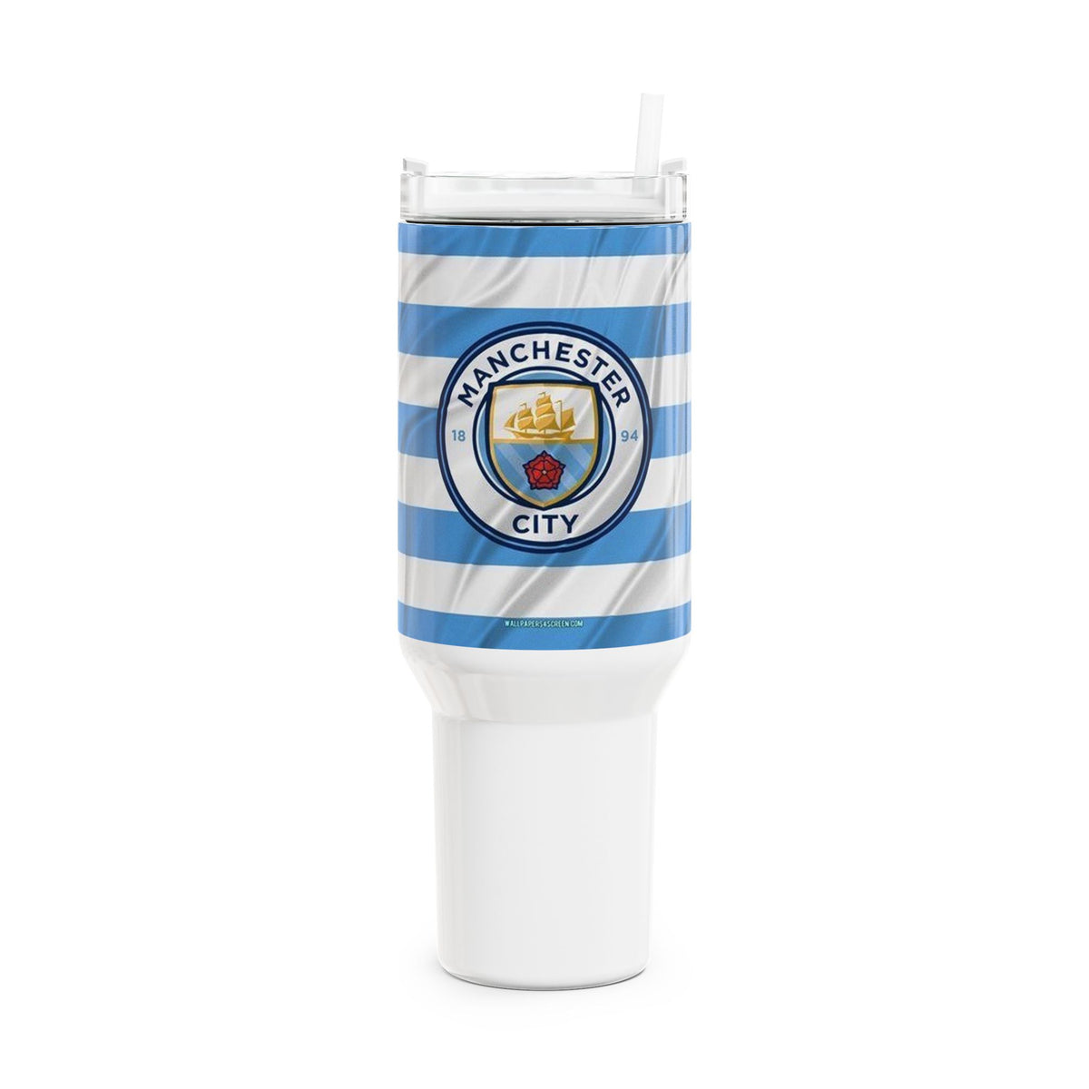 Manchester City 40oz Tumbler – Sky Blue Striped Insulated Travel Cup