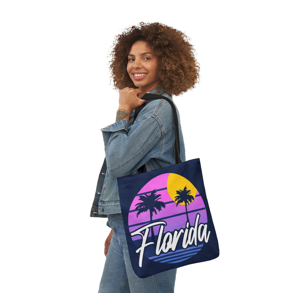 Florida Sunset Palm Tote Bag — Retro Beach Canvas Tote