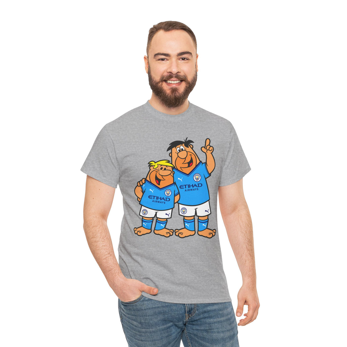 Manchester City The Flintstones Etihad Airways Cartoon Cotton T-Shirt