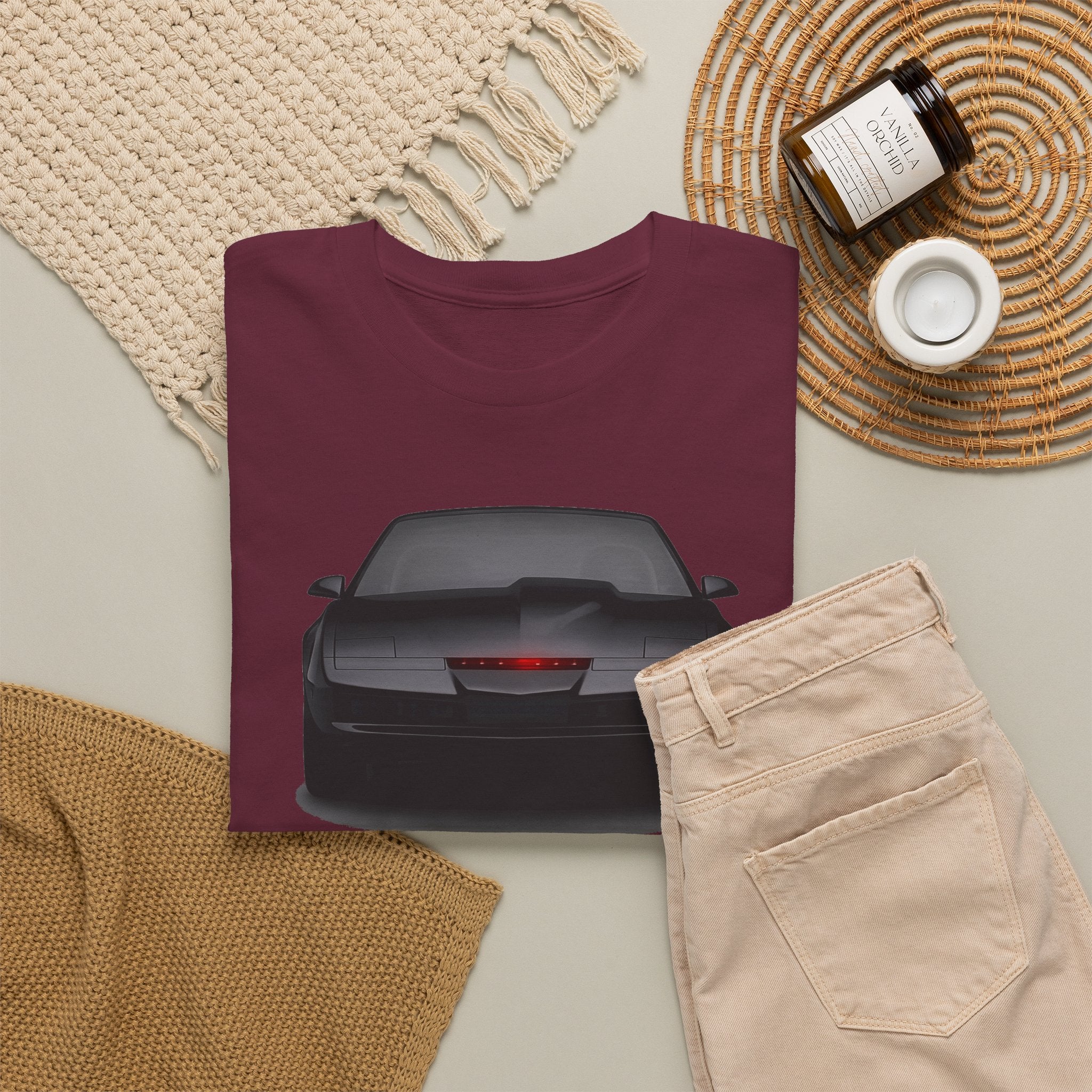 KITT-Inspired Retro Sports Car Tee — Front View Knight Rider Car Graphic Shirt