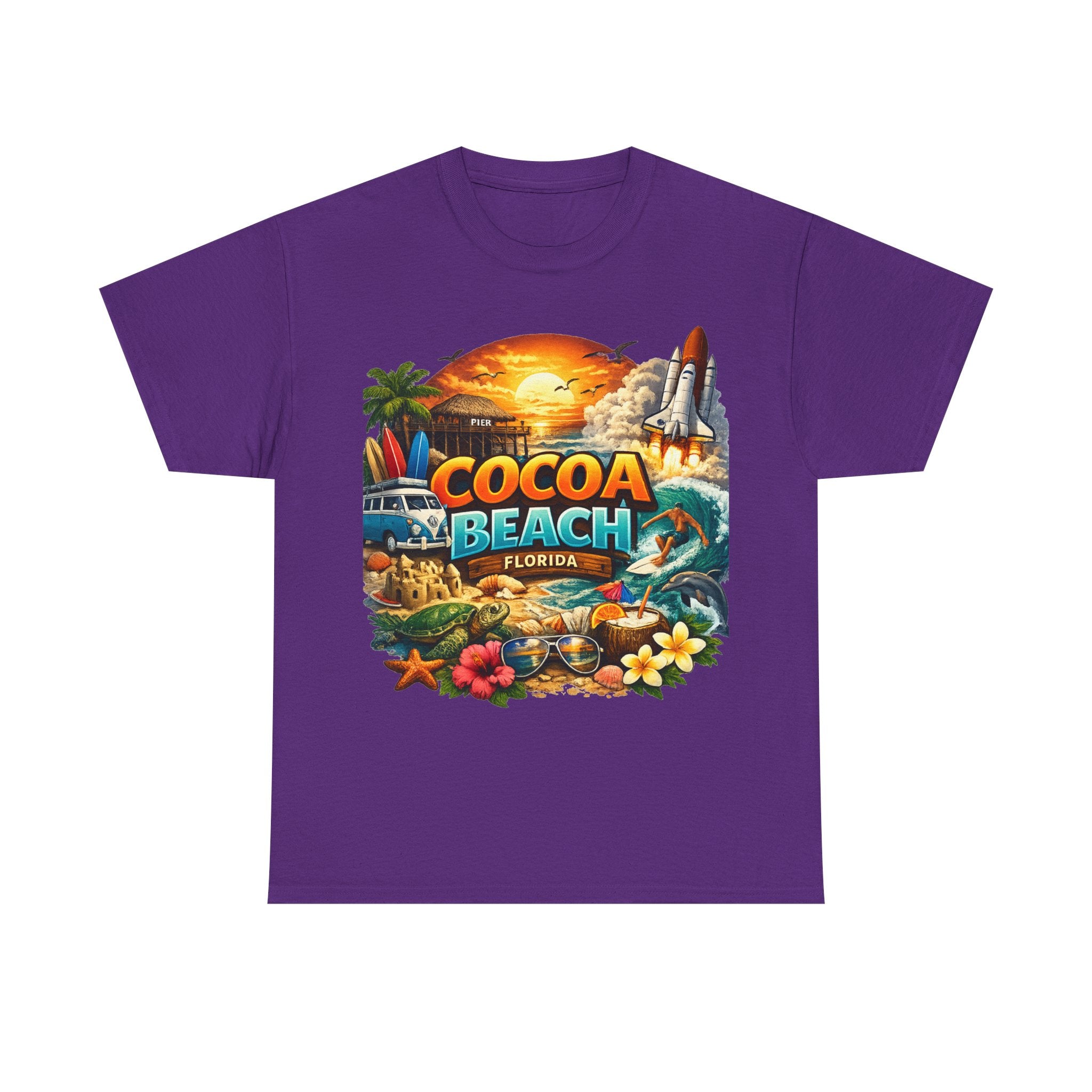 Cocoa Beach Florida Sunset Surf T-Shirt — Retro Beach Vacation Graphic Tee