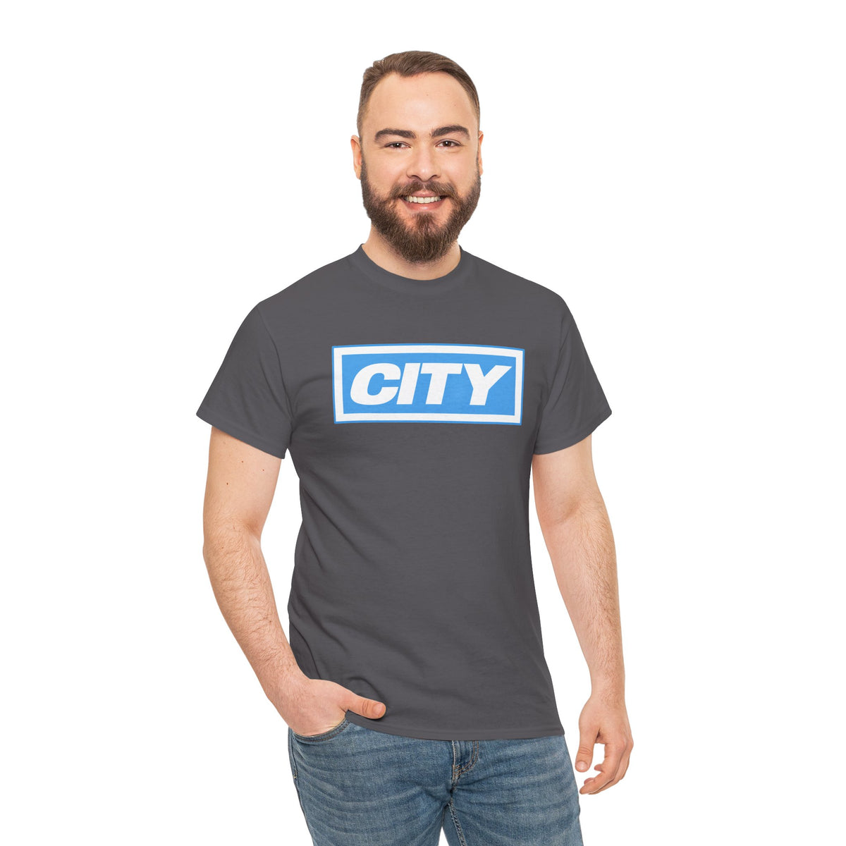 City Logo T-Shirt — Bold Blue Box Graphic Tee