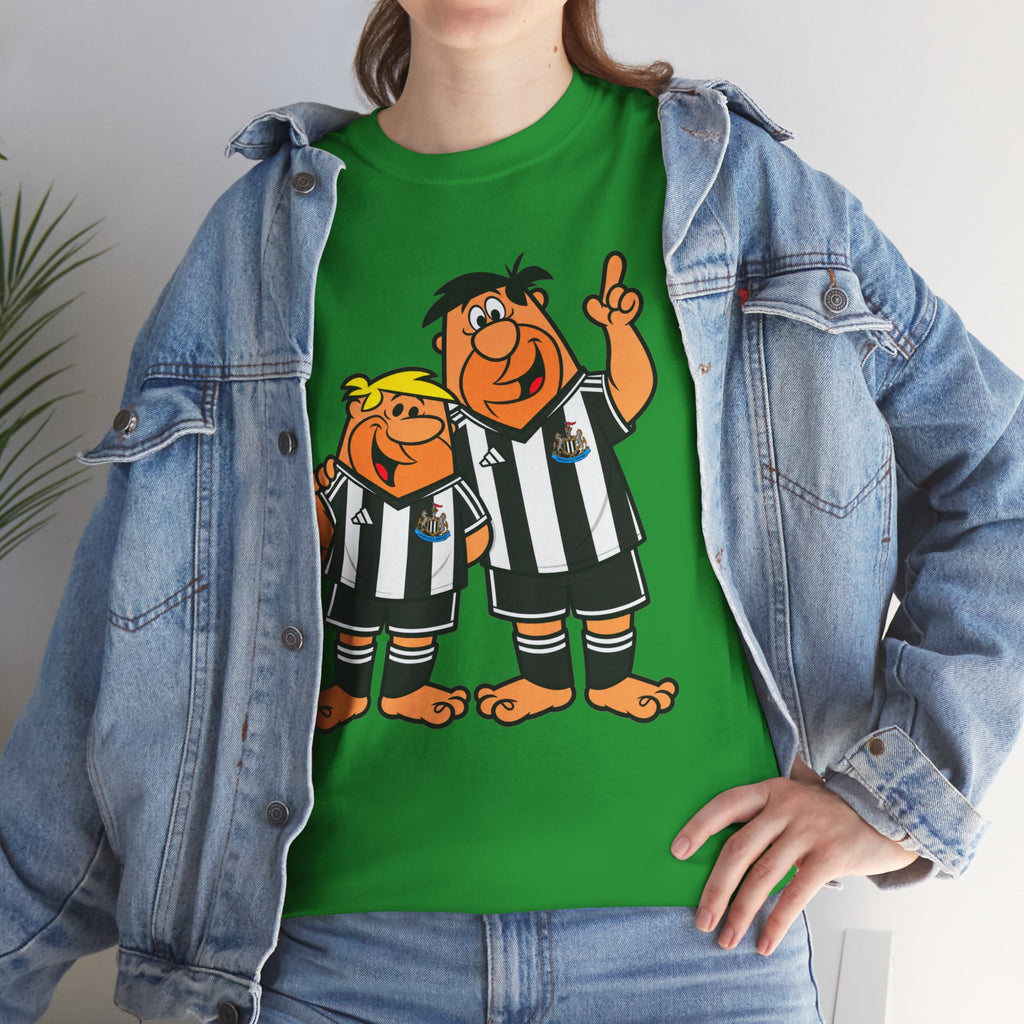 Newcastle United Flintstones Cartoon Cotton T-Shirt / Tee — Retro Striped Jersey Illustrations