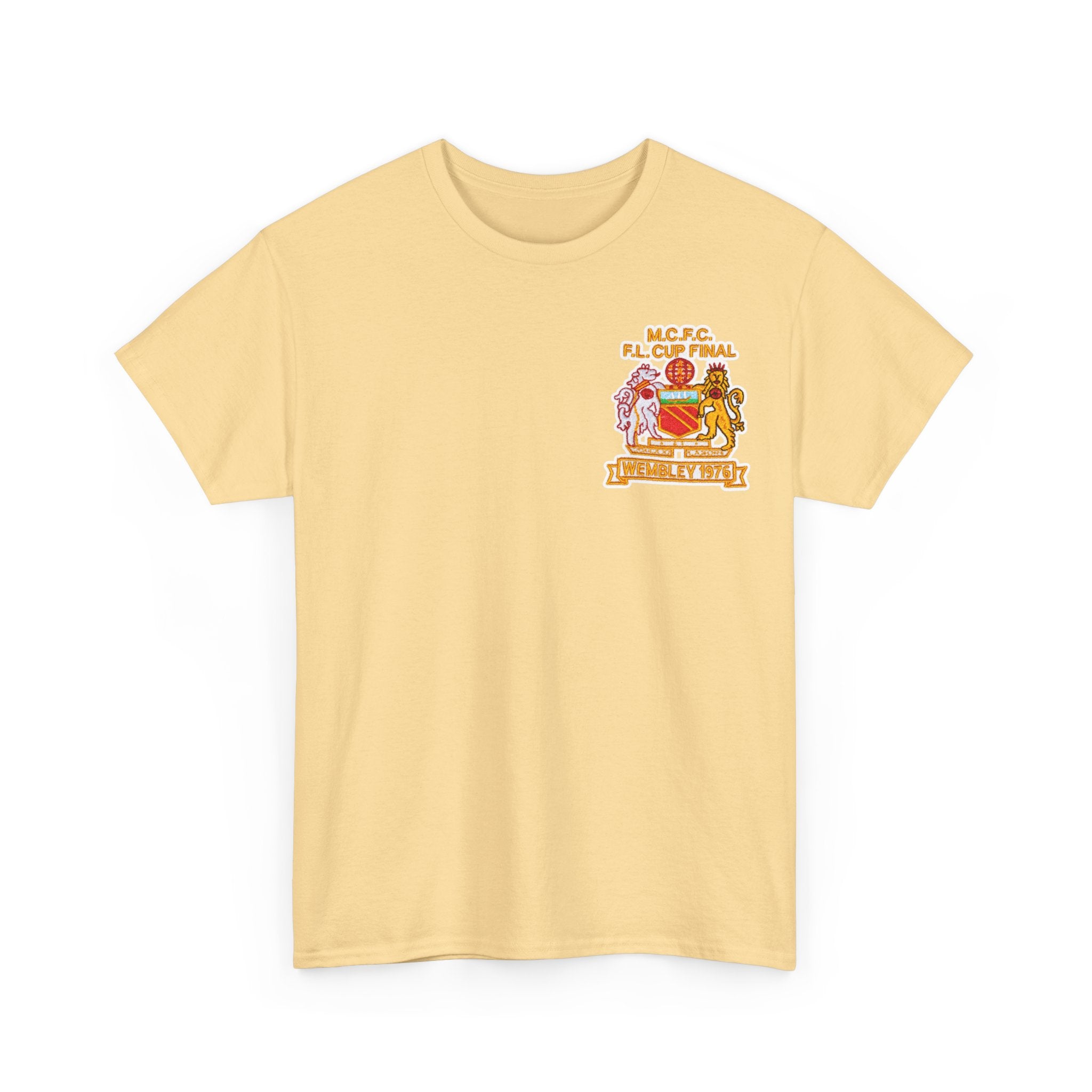 Manchester City 1976 League Cup Final Crest Cotton T‑Shirt — Vintage Football Fan Tee