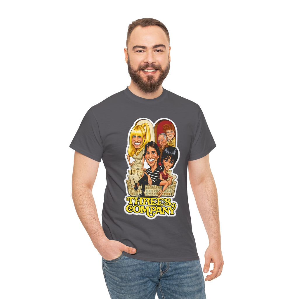 Three's Company Retro TV Tee — Vintage Sitcom Caricature T-Shirt