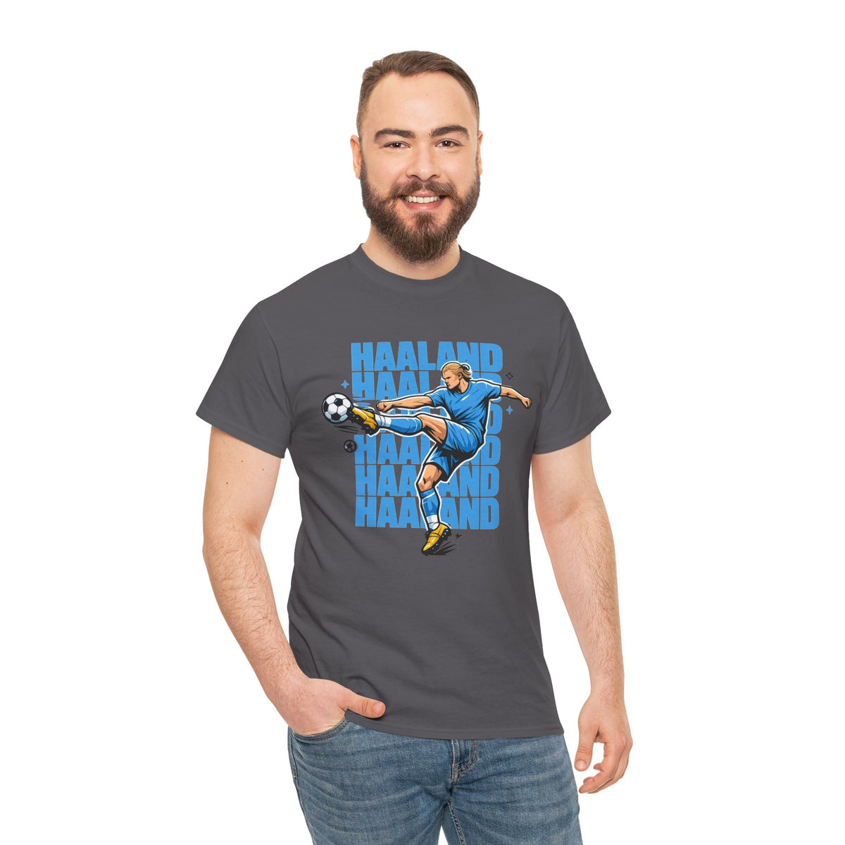 Haaland Manchester City Inspired Cotton T-Shirt — Striker Action Graphic Football Shirt
