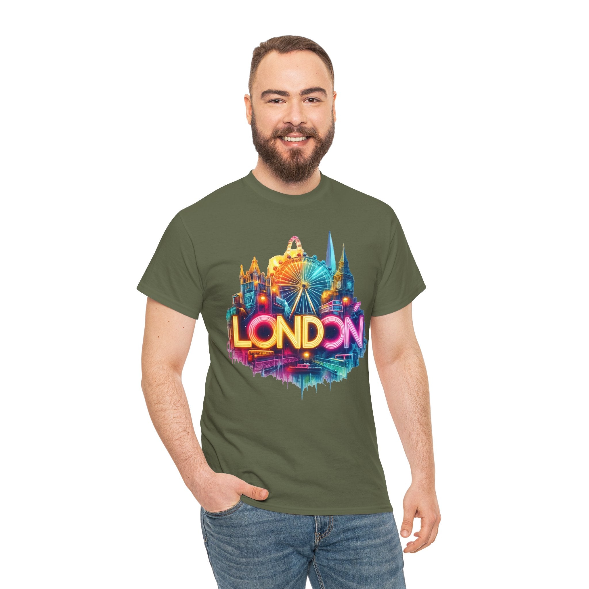 London Skyline Tee — Colorful Neon London Landmark T-Shirt