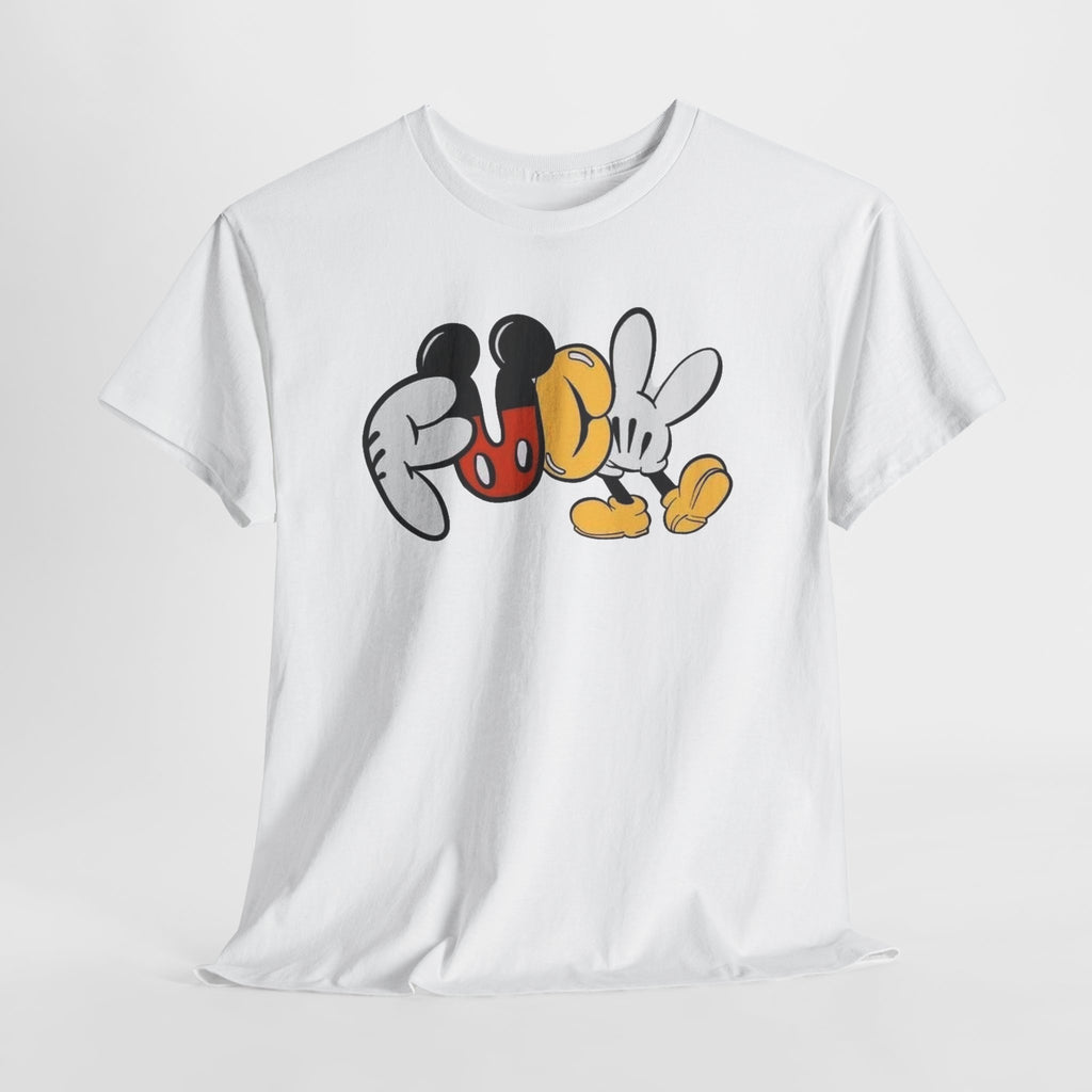 F**K Disney Graphic Tee — Playful Cartoon Hands & Shoes Design