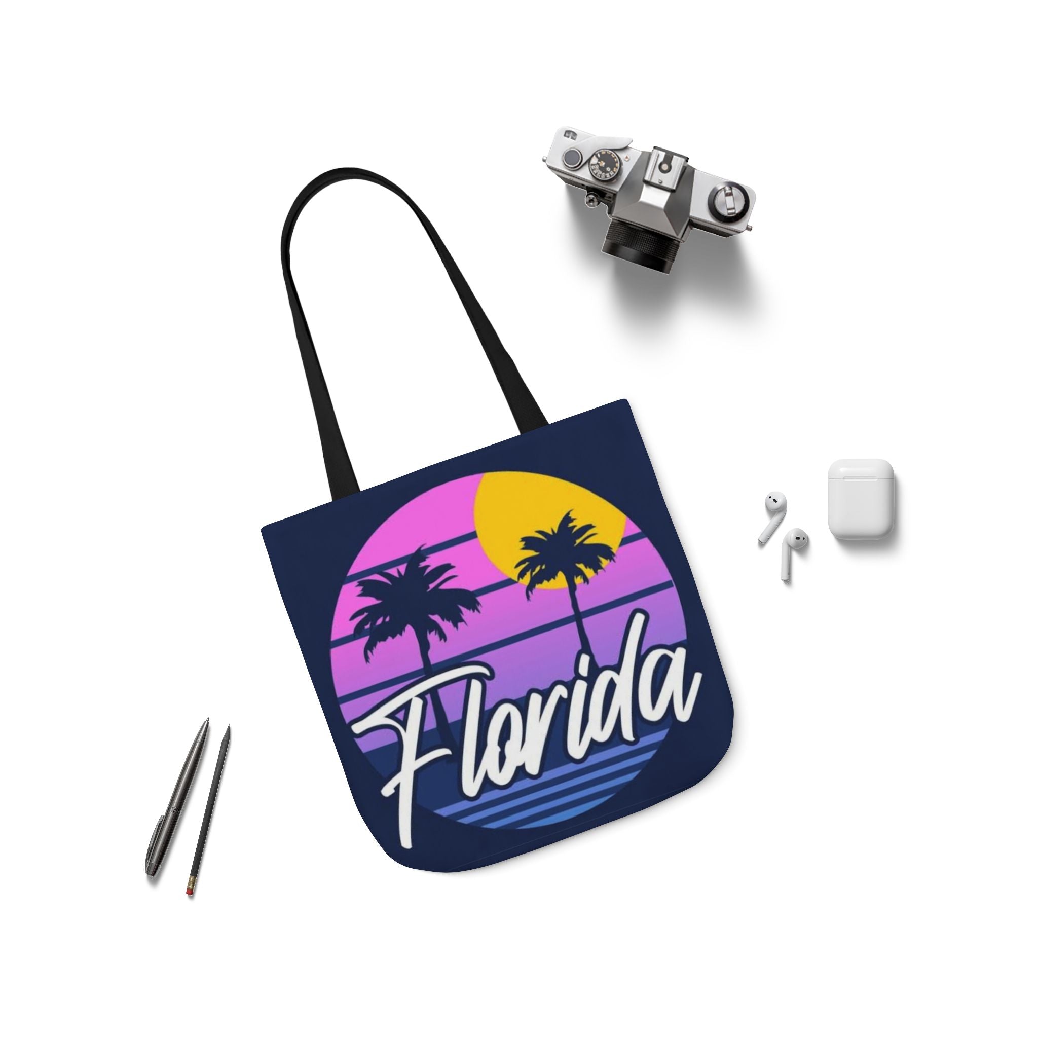 Florida Sunset Palm Tote Bag — Retro Beach Canvas Tote