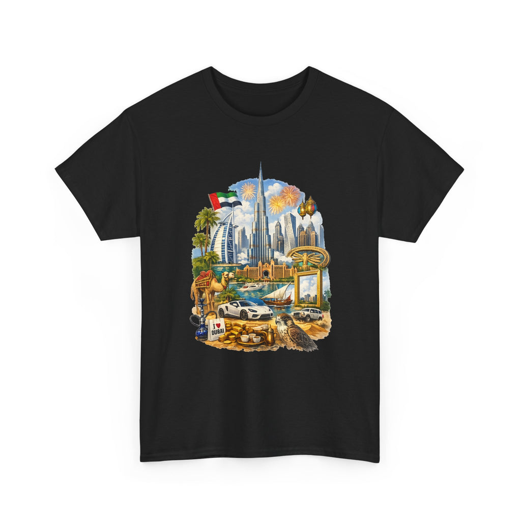 Dubai Skyline Beach Vacation T-Shirt – Retro Travel Collage Tee