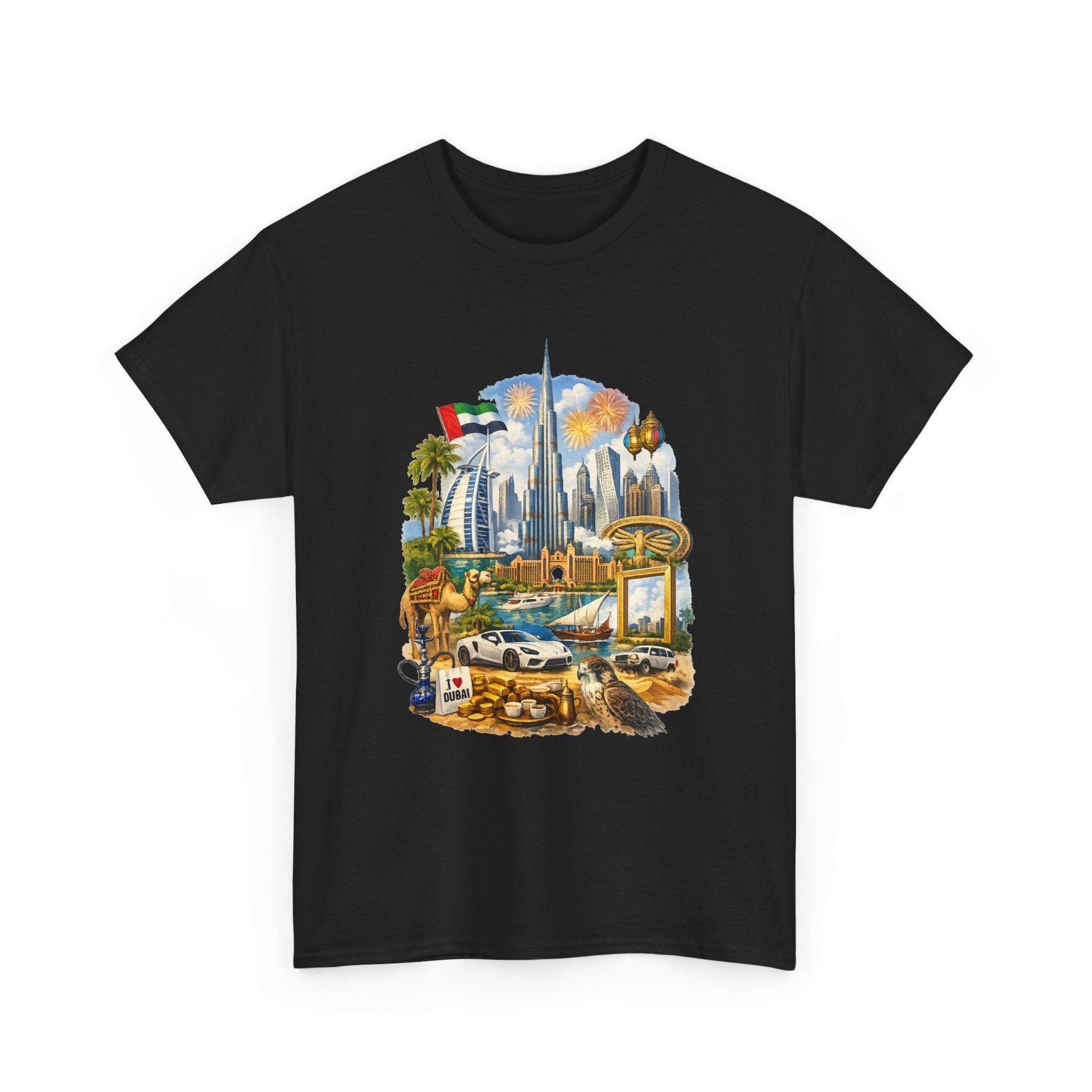 Dubai Skyline Beach Vacation T-Shirt – Retro Travel Collage Tee