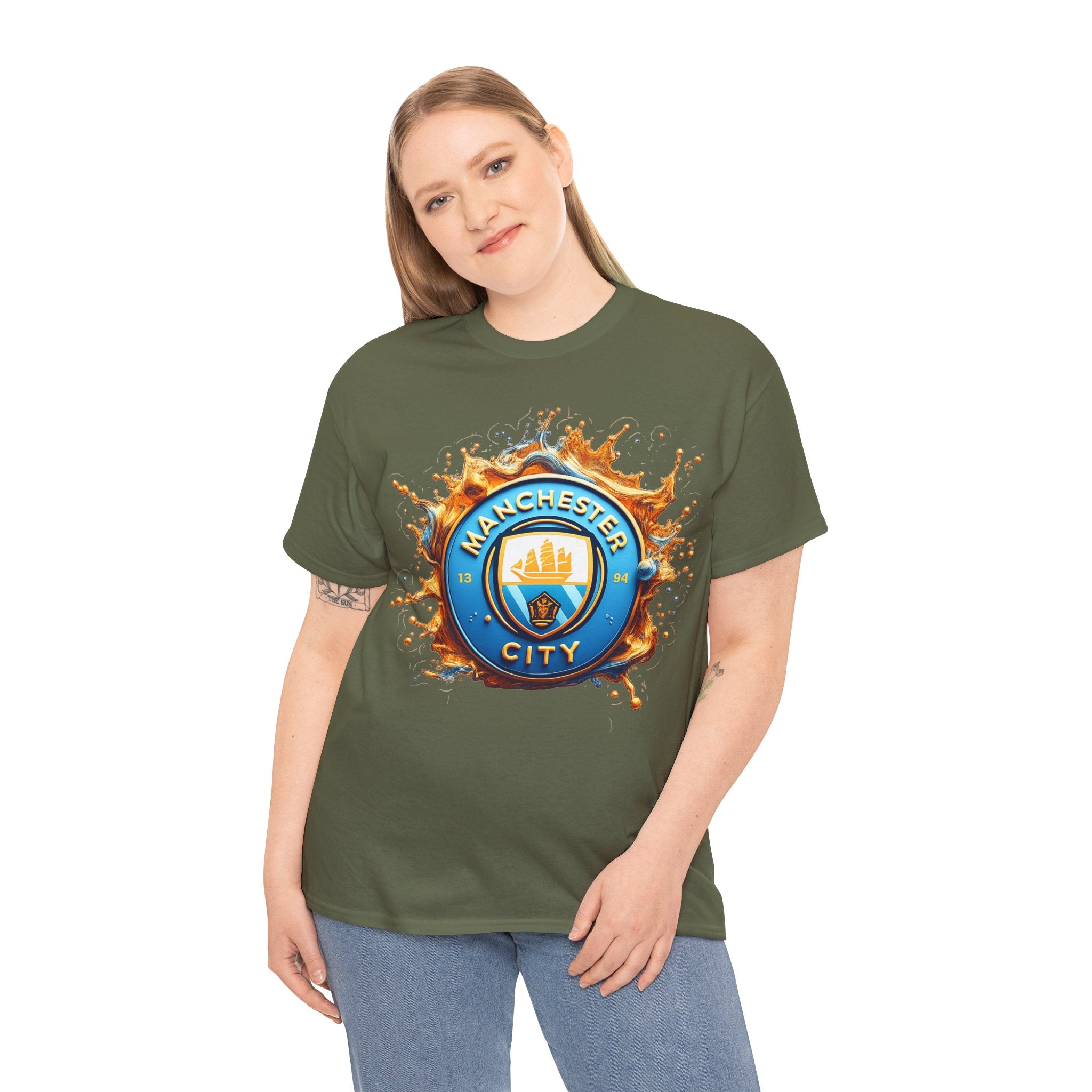 Manchester City Inspired Splash Logo Cotton T-Shirt