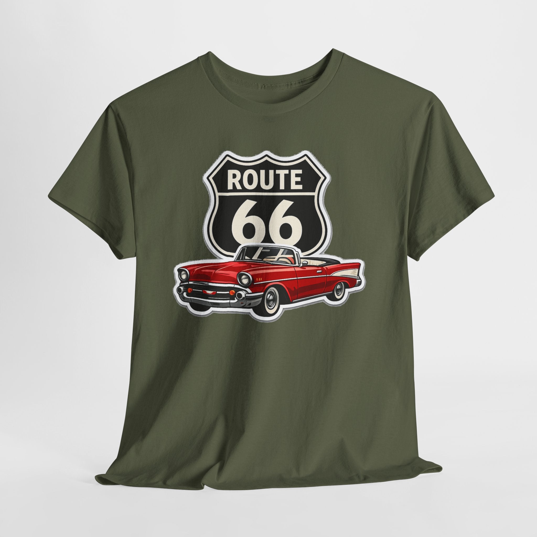 Route 66 Classic Car T‑Shirt — Retro Red Convertible Road Trip Tee