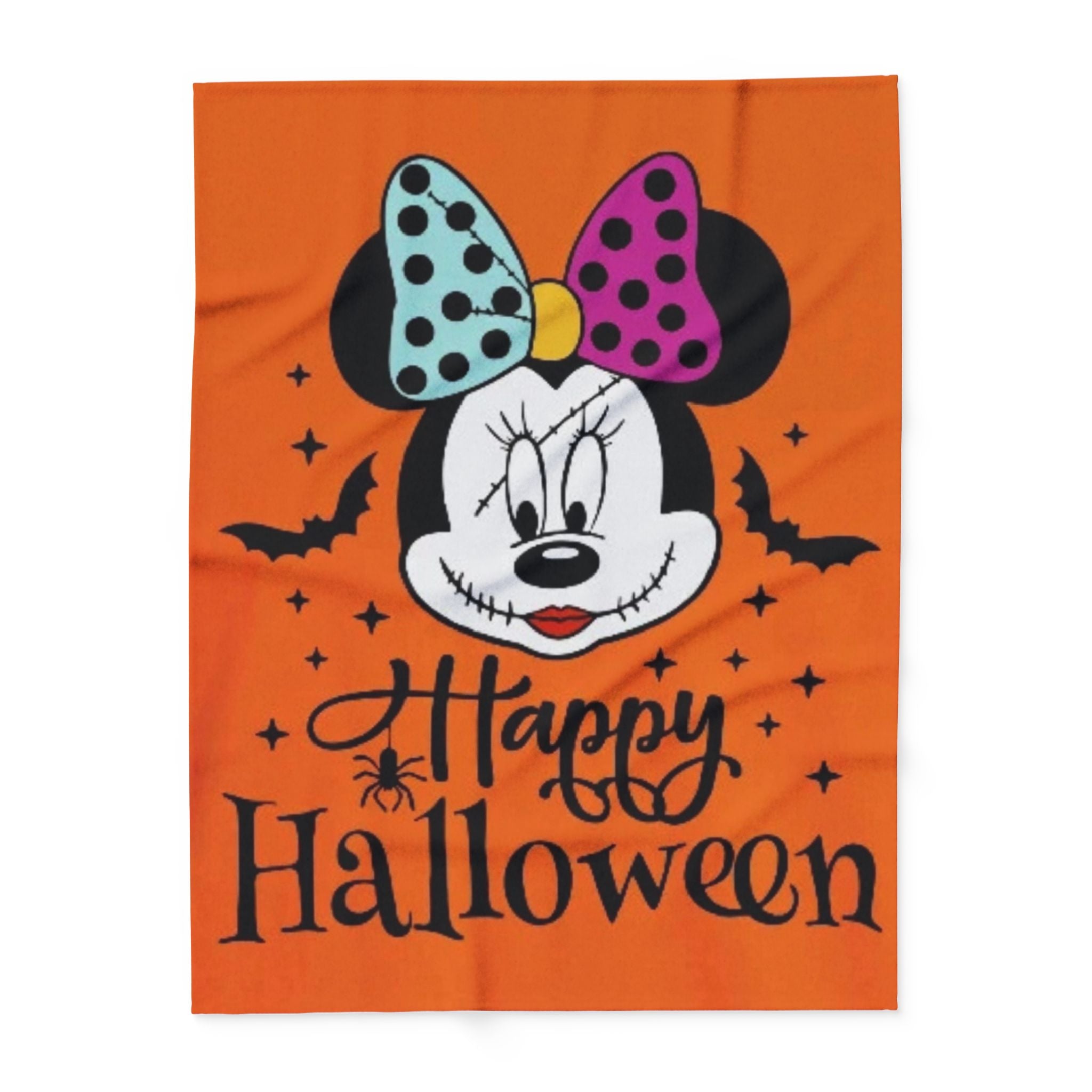 Halloween Minnie Mouse Fleece Blanket – "Happy Halloween" Orange Cozy Throw