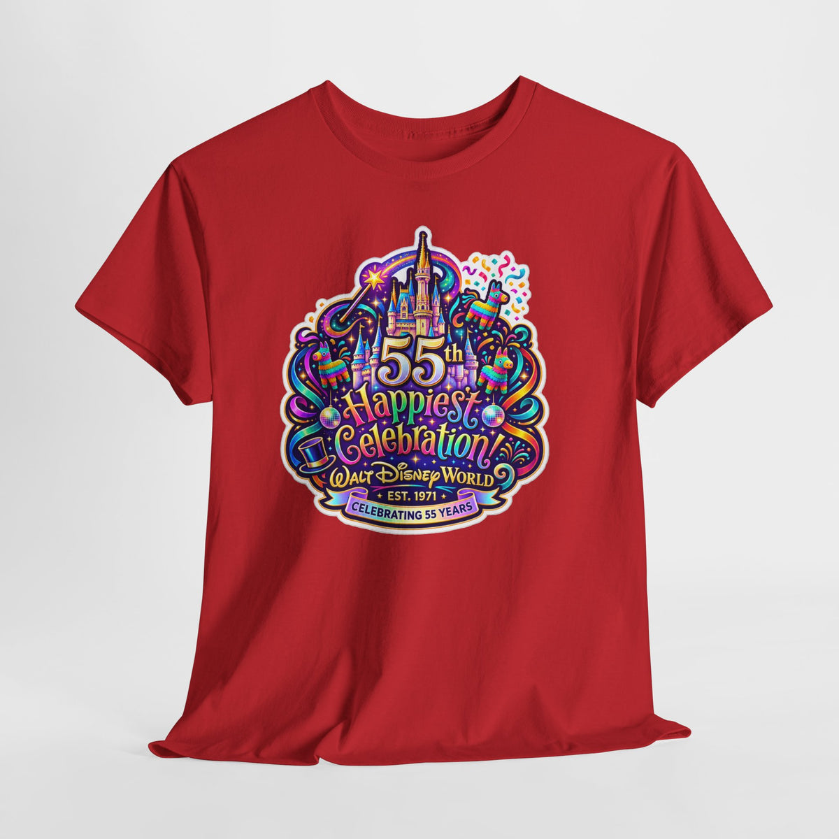T-Shirt — "55th Happiest Celebration" Colorful Anniversary Castle Graphic Tee
