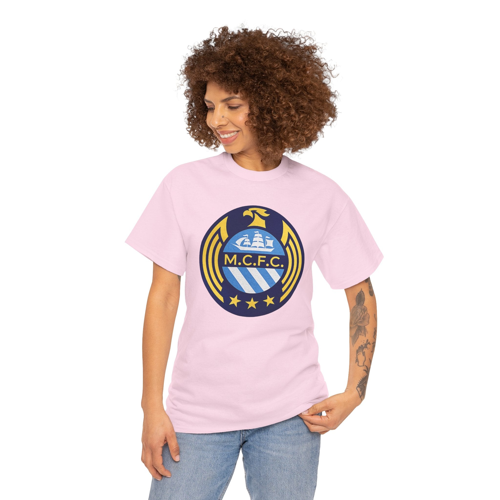 MCFC Crest T-Shirt — Vintage Blue & Gold Soccer Tee