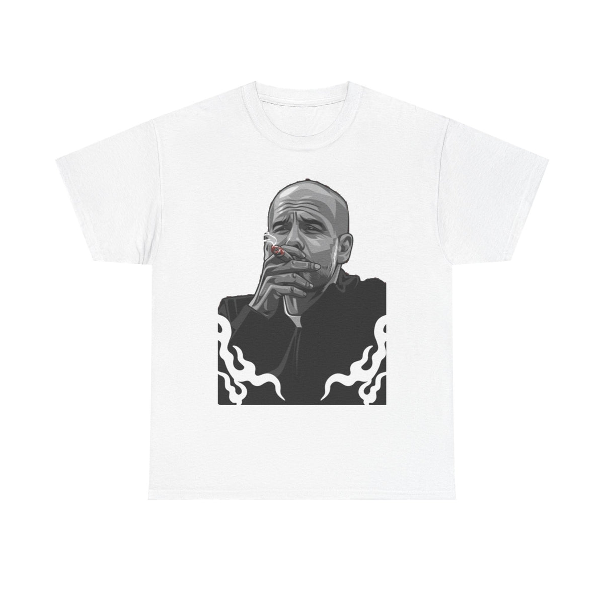 Pep Guardiola Smoking Portrait T‑Shirt — Moody Graphic Tee