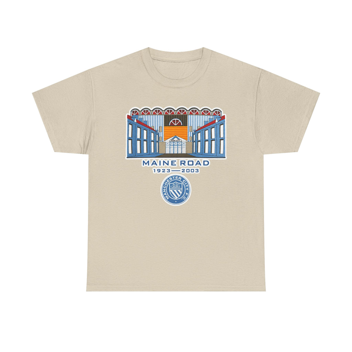 Maine Road 1923–2003 Cotton T-Shirt — Vintage Stadium Illustration Tee
