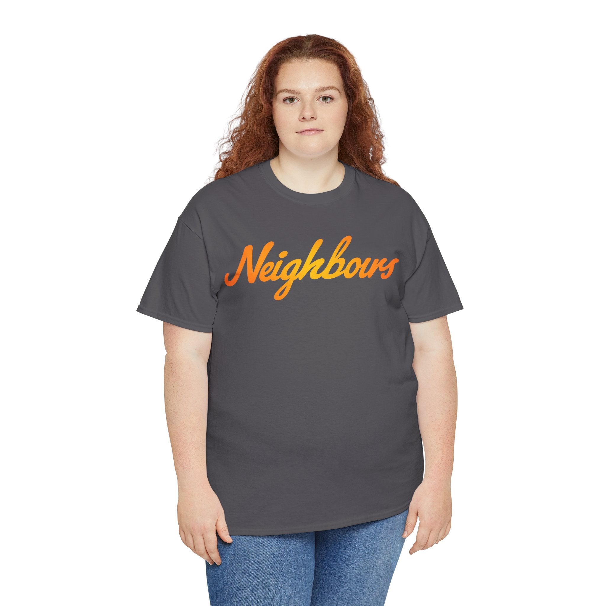 Neighbours Script T‑Shirt — Retro Orange Neighborhood Tee