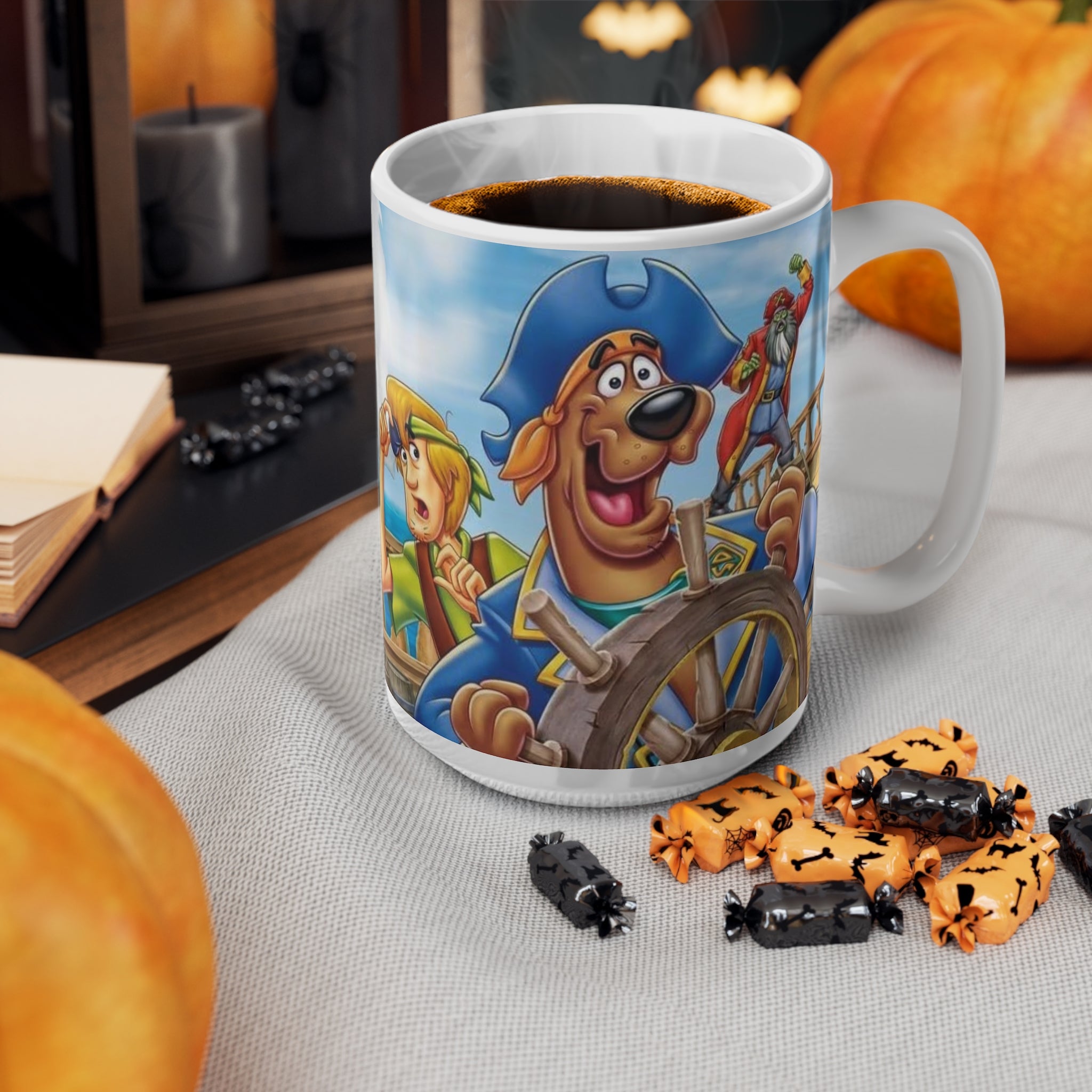 Scooby Doo Adventure Cartoon Pirate Ship Ceramic Coffee Mug — Nautical Sailing Crew Design (11oz, 15oz)